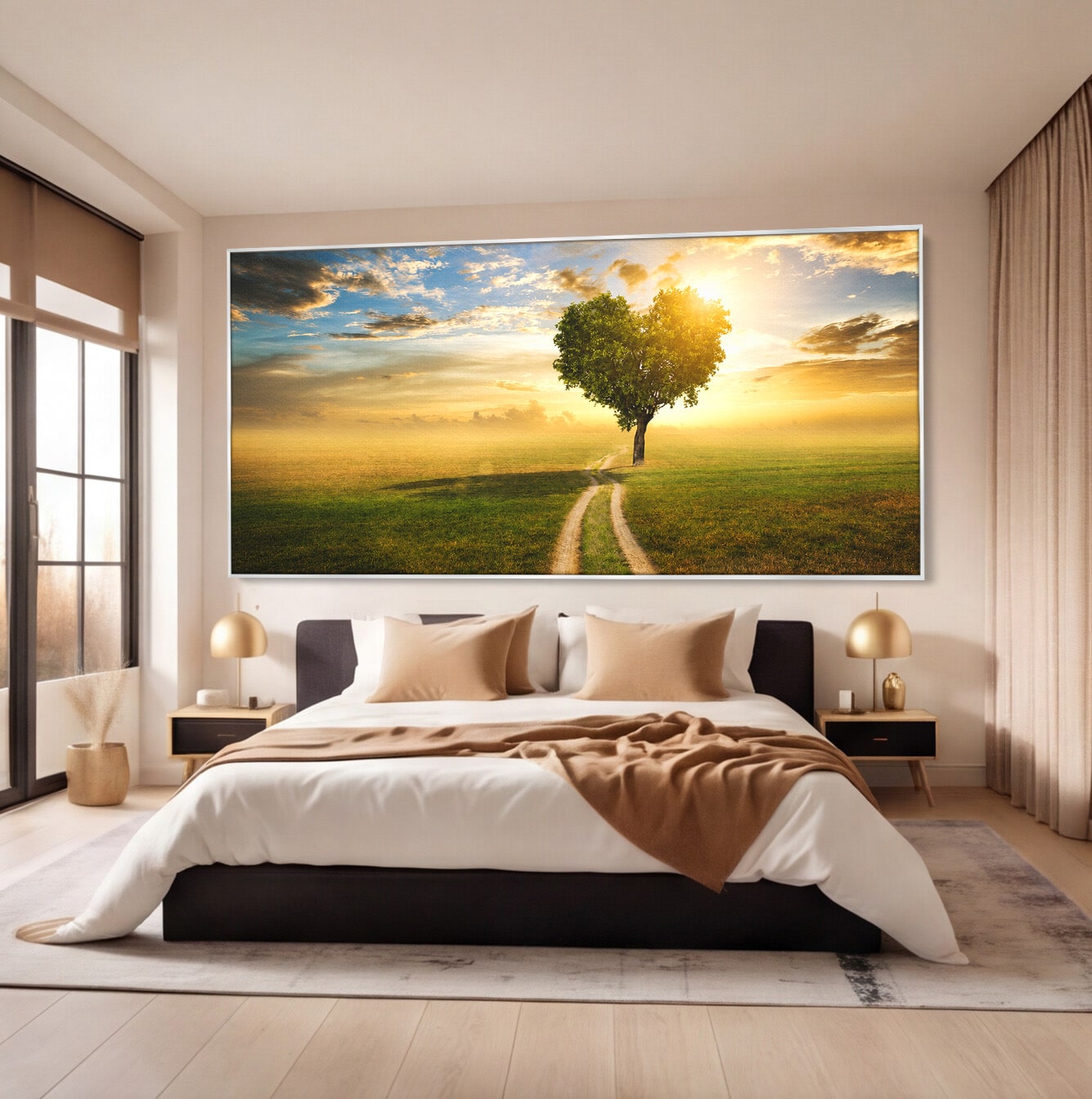 Tablou Canvas Premium LuxCanva® A1767, Drumul Spre Inima Naturii, Copac, Peisaj, Apus, Natura, Living, Culori Vibrante