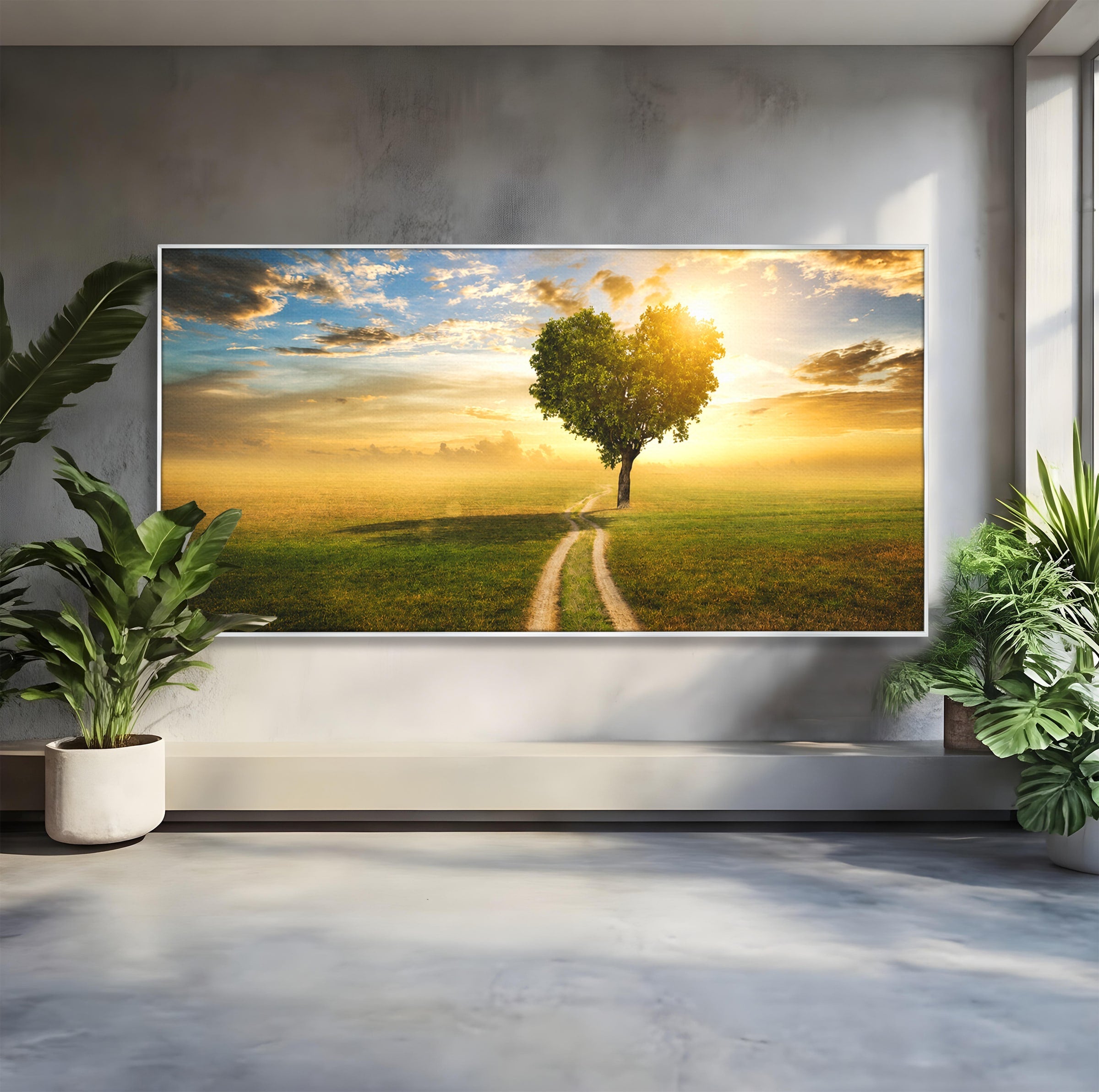 Tablou Canvas Premium LuxCanva® A1767, Drumul Spre Inima Naturii, Copac, Peisaj, Apus, Natura, Living, Culori Vibrante