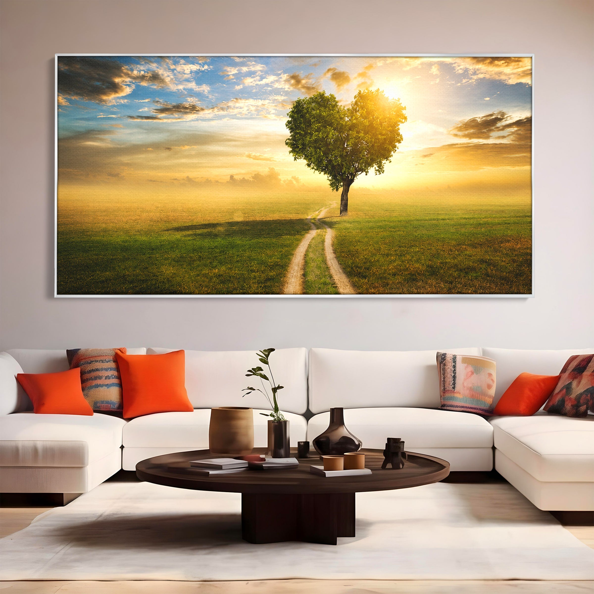 Tablou Canvas Premium LuxCanva® A1767, Drumul Spre Inima Naturii, Copac, Peisaj, Apus, Natura, Living, Culori Vibrante