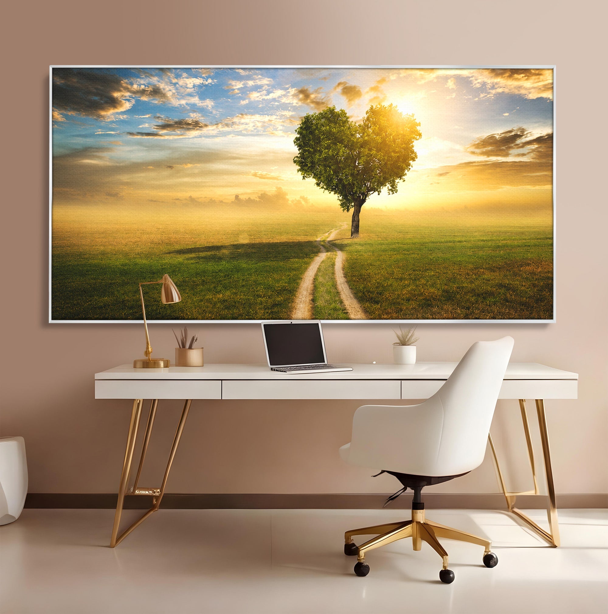 Tablou Canvas Premium LuxCanva® A1767, Drumul Spre Inima Naturii, Copac, Peisaj, Apus, Natura, Living, Culori Vibrante