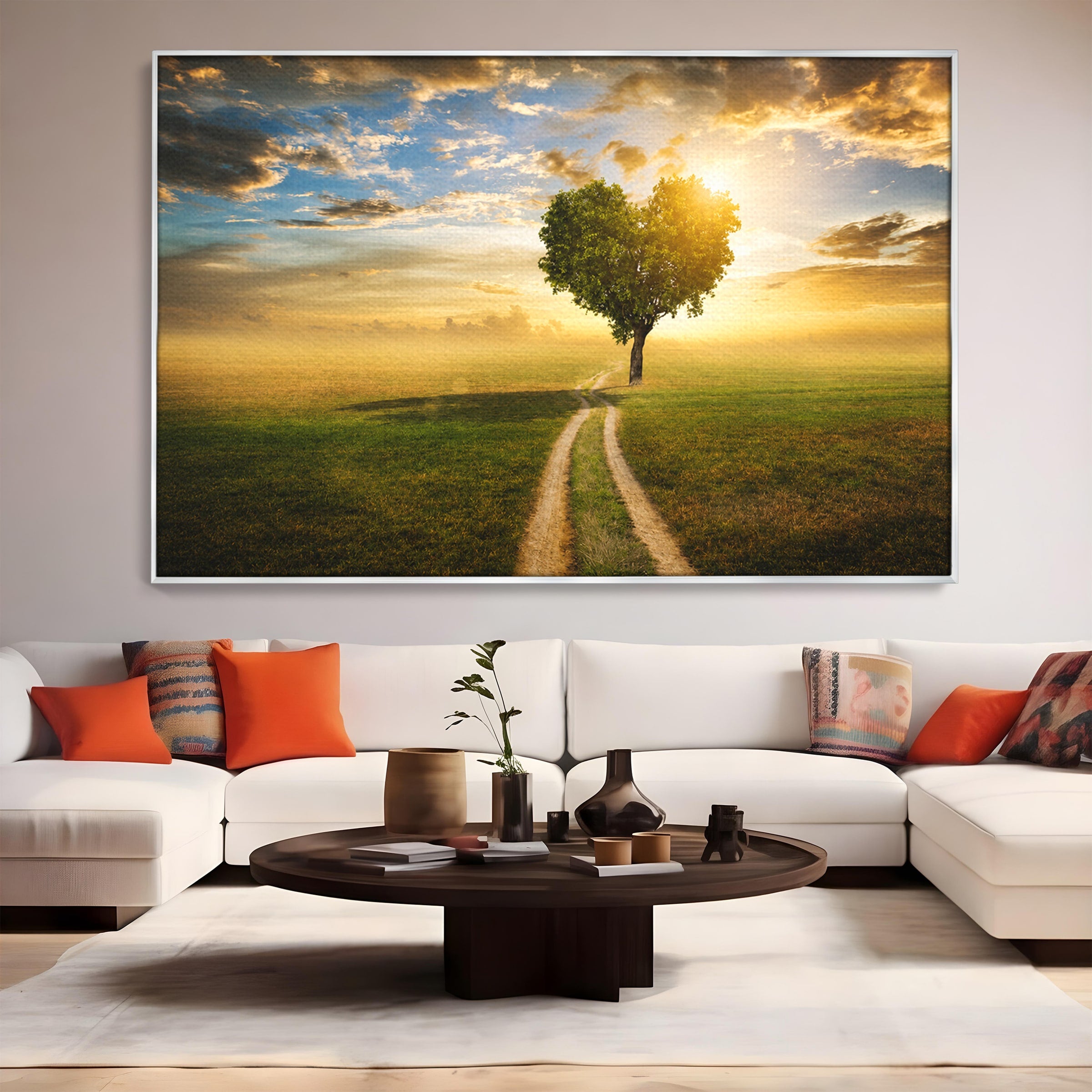 Tablou Canvas Premium LuxCanva® A1767, Drumul Spre Inima Naturii, Copac, Peisaj, Apus, Natura, Living, Culori Vibrante