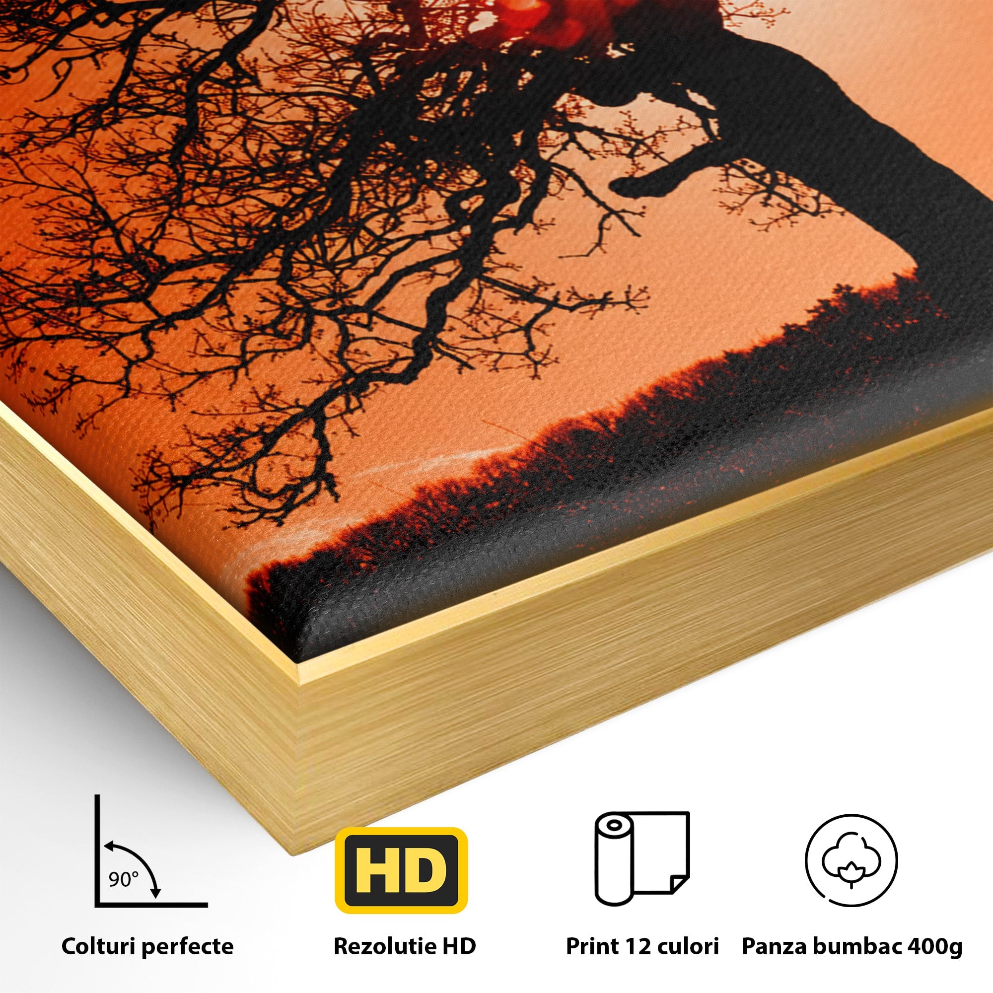 Tablou Canvas Premium LuxCanva® A1768, Silueta Arbore La Apus, Arbore, Apus, Silueta, Natura, Living, Culori Vibrante