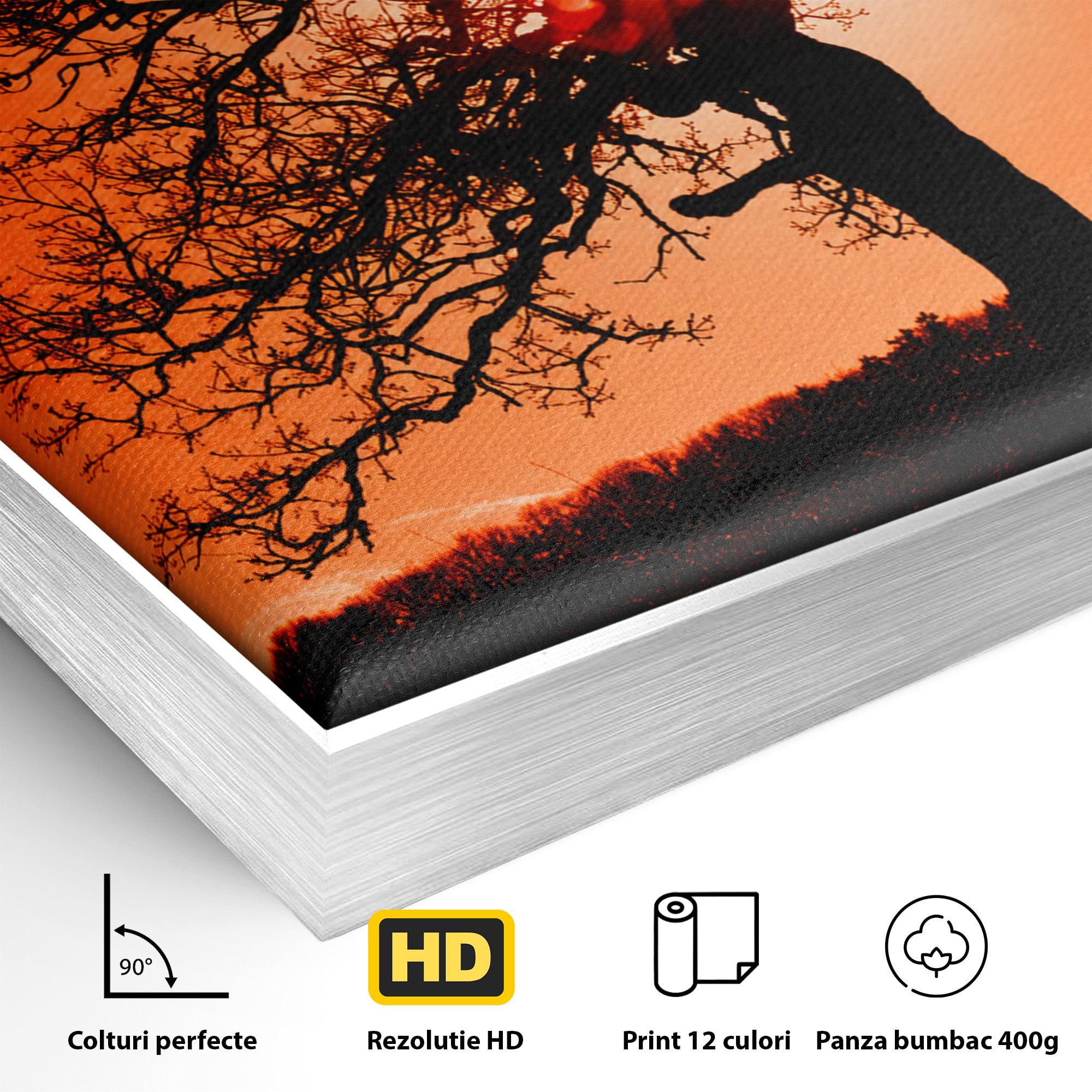 Tablou Canvas Premium LuxCanva® A1768, Silueta Arbore La Apus, Arbore, Apus, Silueta, Natura, Living, Culori Vibrante
