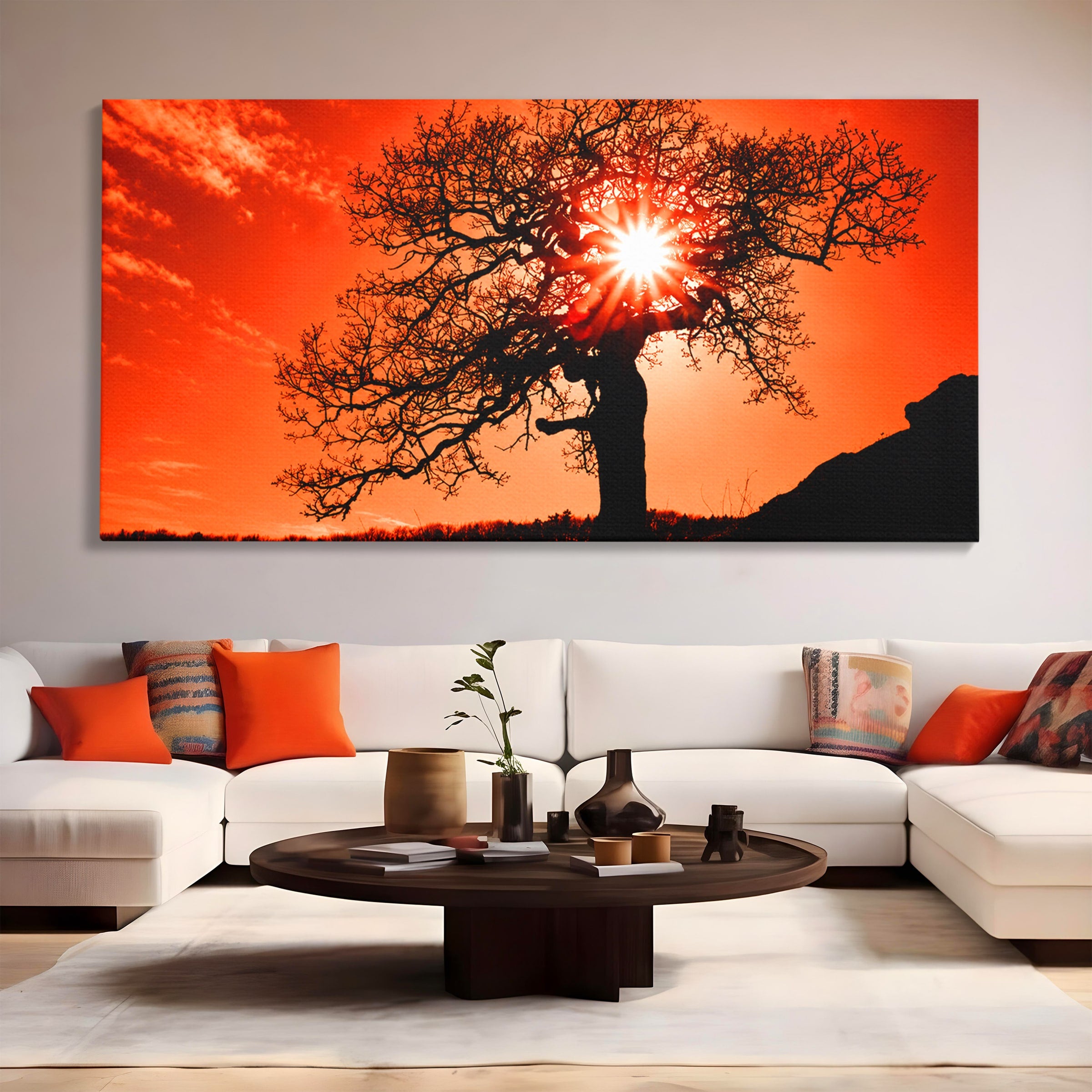 Tablou Canvas Premium LuxCanva® A1768, Silueta Arbore La Apus, Arbore, Apus, Silueta, Natura, Living, Culori Vibrante