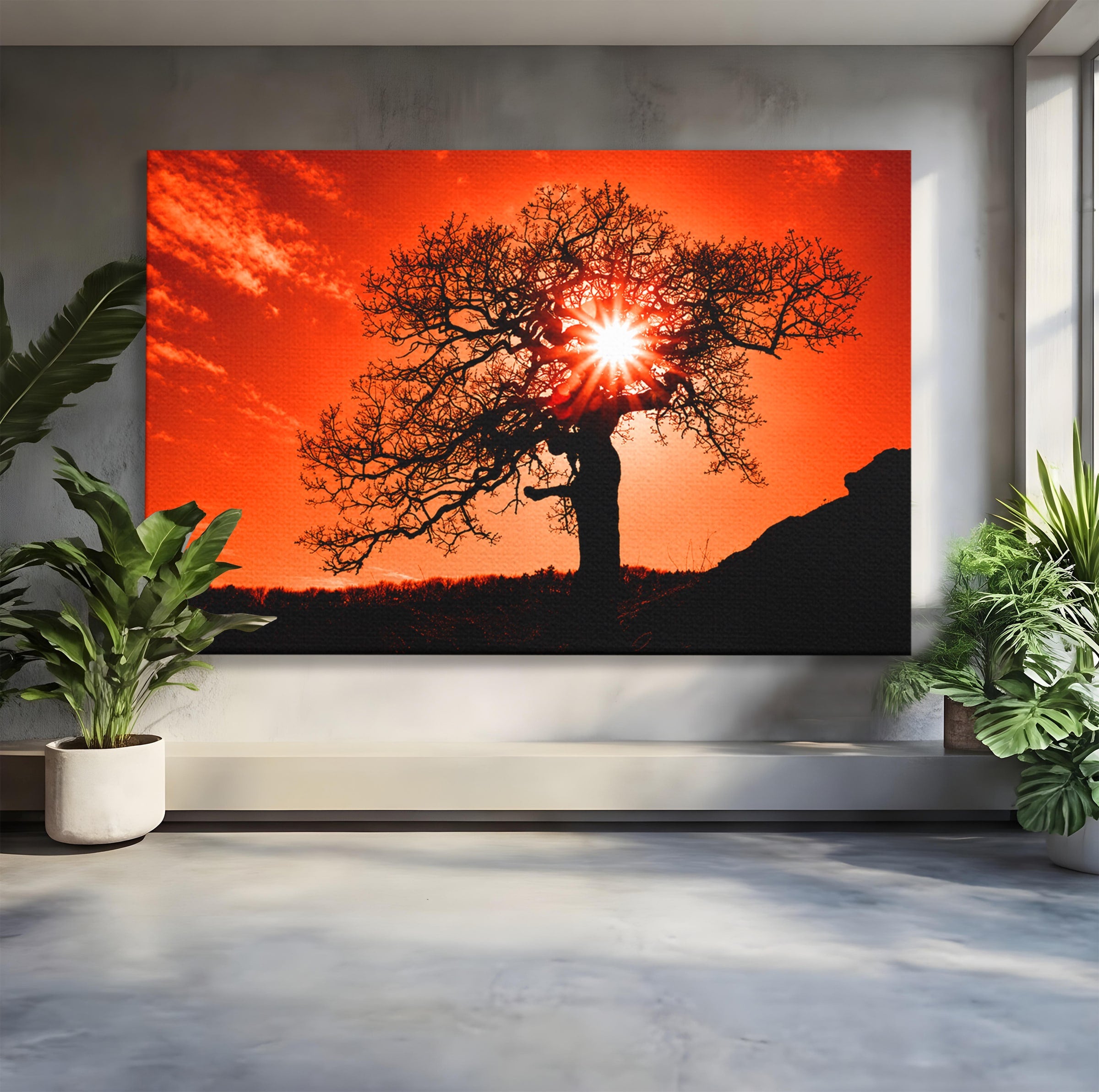 Tablou Canvas Premium LuxCanva® A1768, Silueta Arbore La Apus, Arbore, Apus, Silueta, Natura, Living, Culori Vibrante
