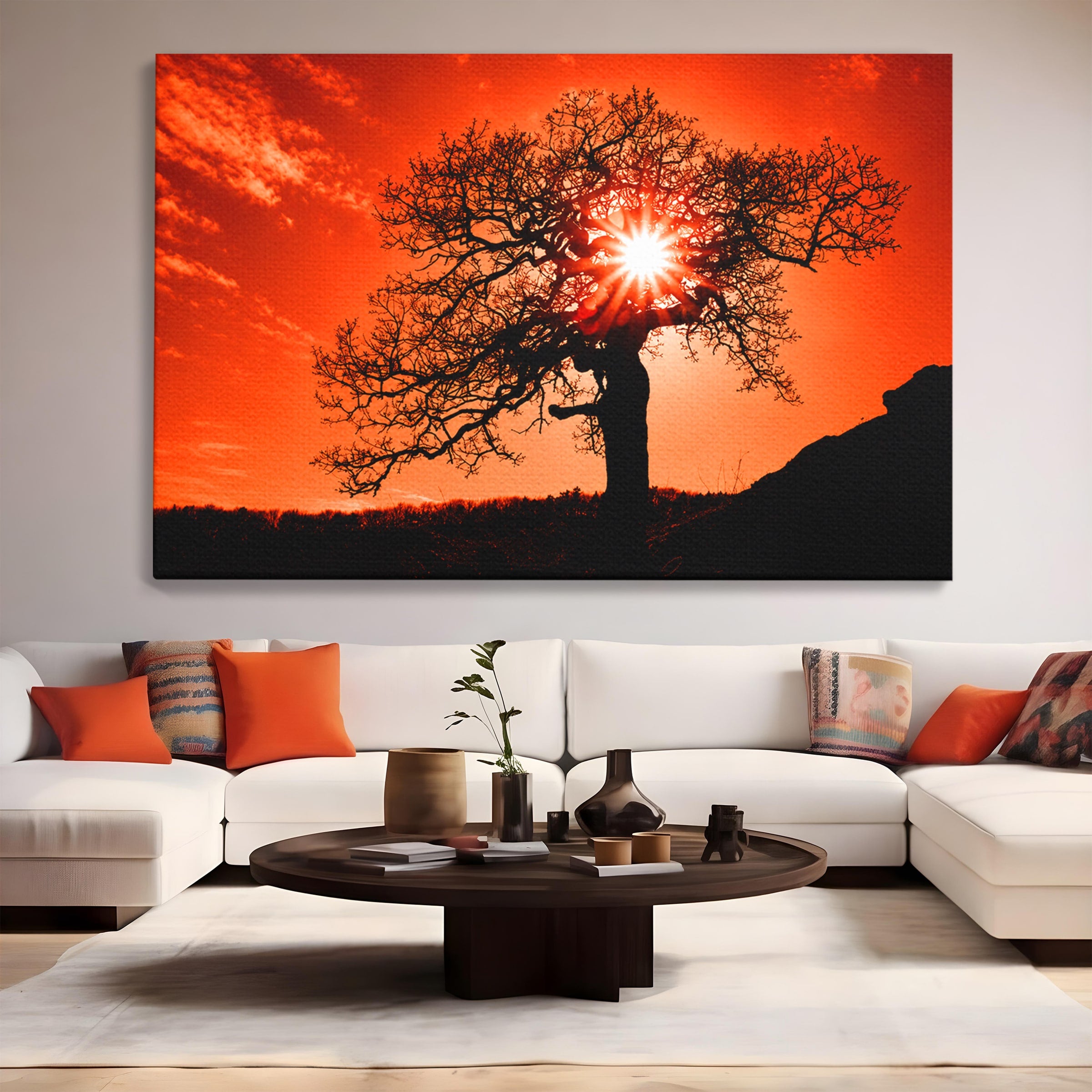 Tablou Canvas Premium LuxCanva® A1768, Silueta Arbore La Apus, Arbore, Apus, Silueta, Natura, Living, Culori Vibrante