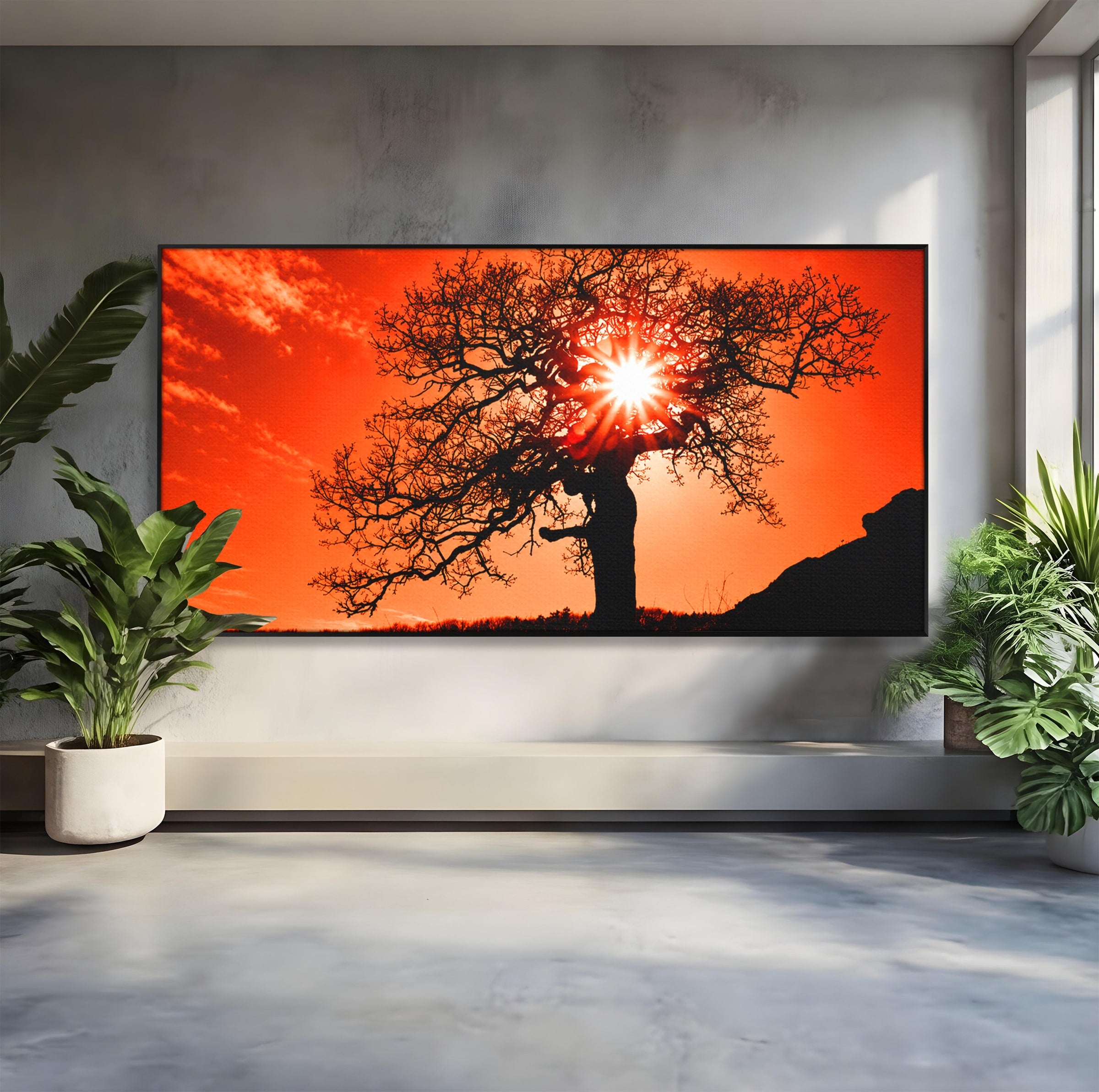 Tablou Canvas Premium LuxCanva® A1768, Silueta Arbore La Apus, Arbore, Apus, Silueta, Natura, Living, Culori Vibrante