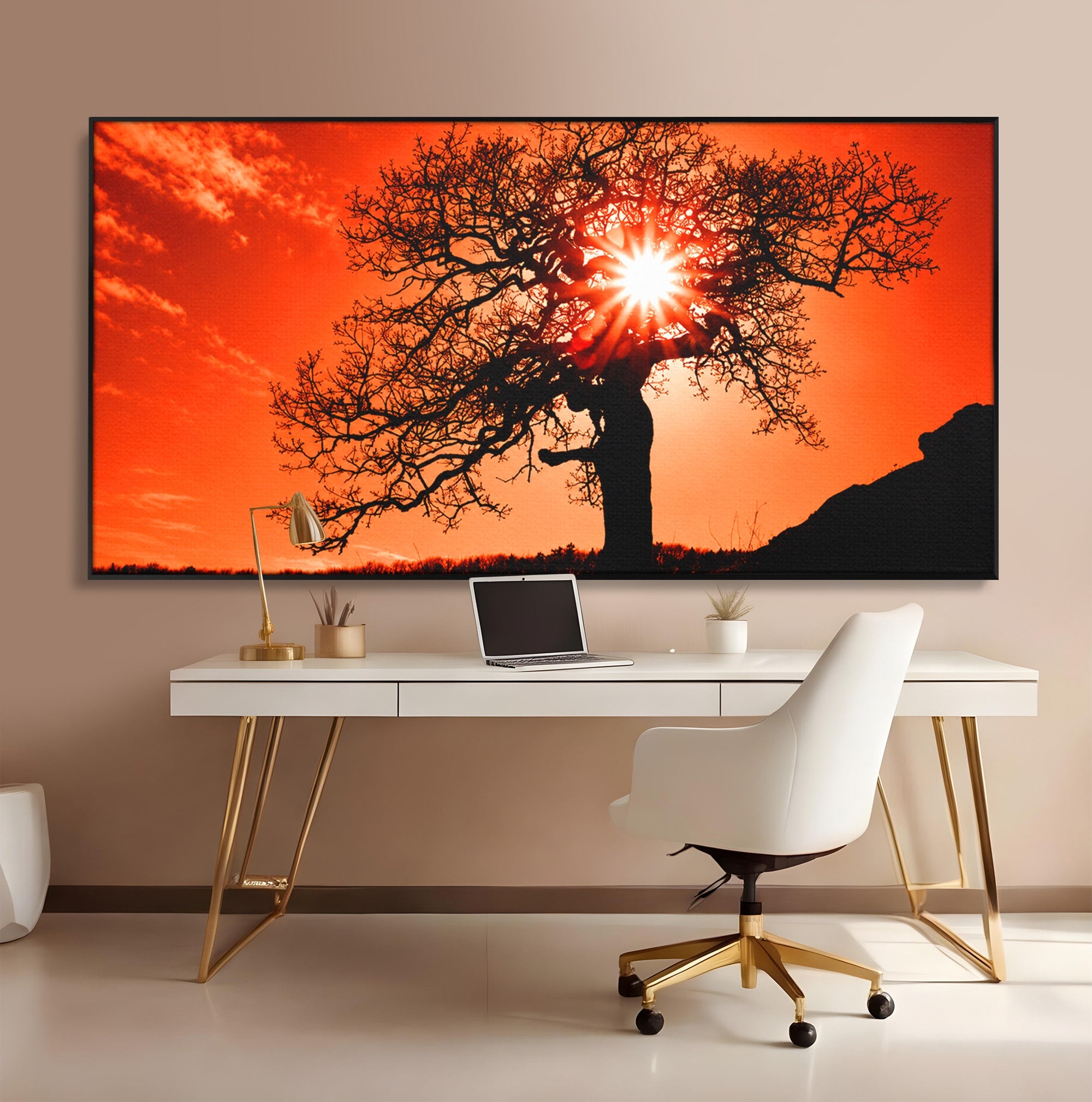 Tablou Canvas Premium LuxCanva® A1768, Silueta Arbore La Apus, Arbore, Apus, Silueta, Natura, Living, Culori Vibrante