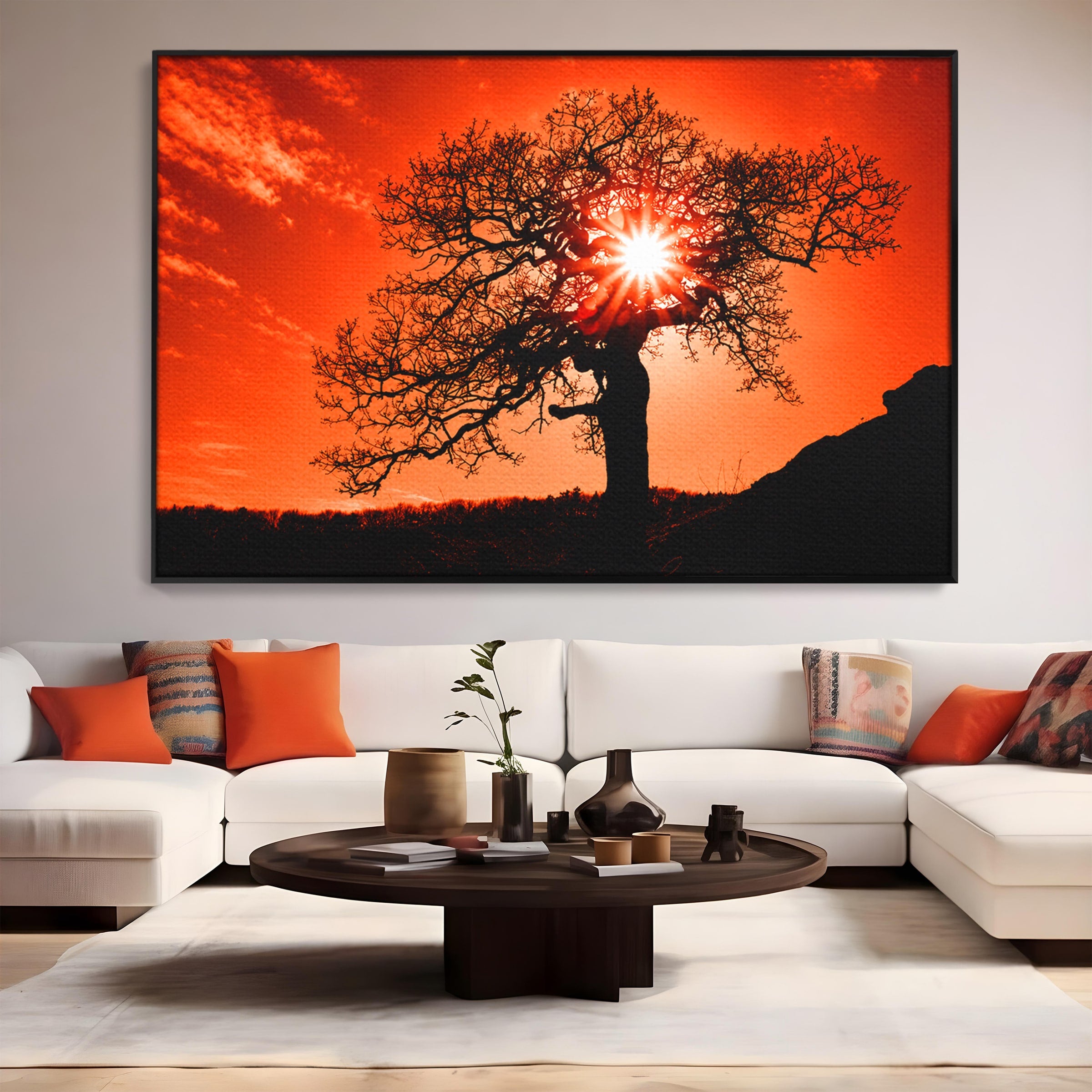 Tablou Canvas Premium LuxCanva® A1768, Silueta Arbore La Apus, Arbore, Apus, Silueta, Natura, Living, Culori Vibrante