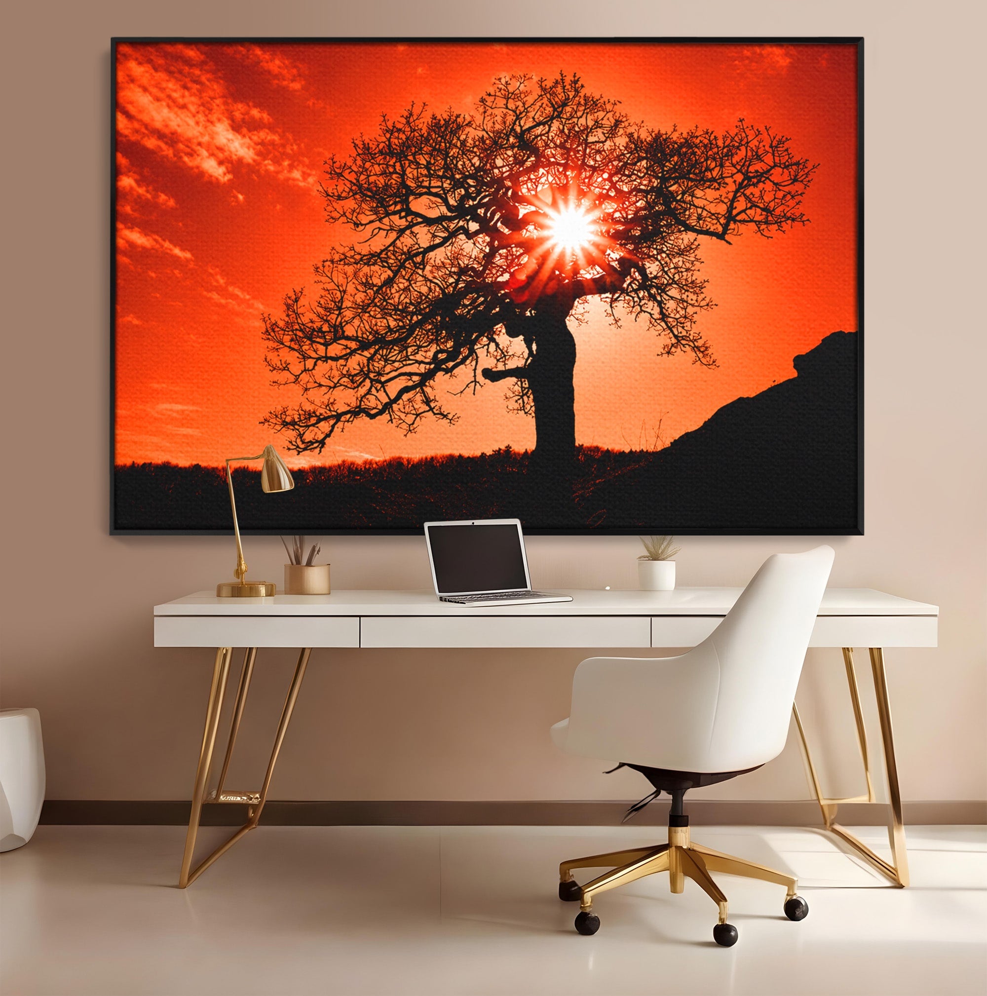 Tablou Canvas Premium LuxCanva® A1768, Silueta Arbore La Apus, Arbore, Apus, Silueta, Natura, Living, Culori Vibrante
