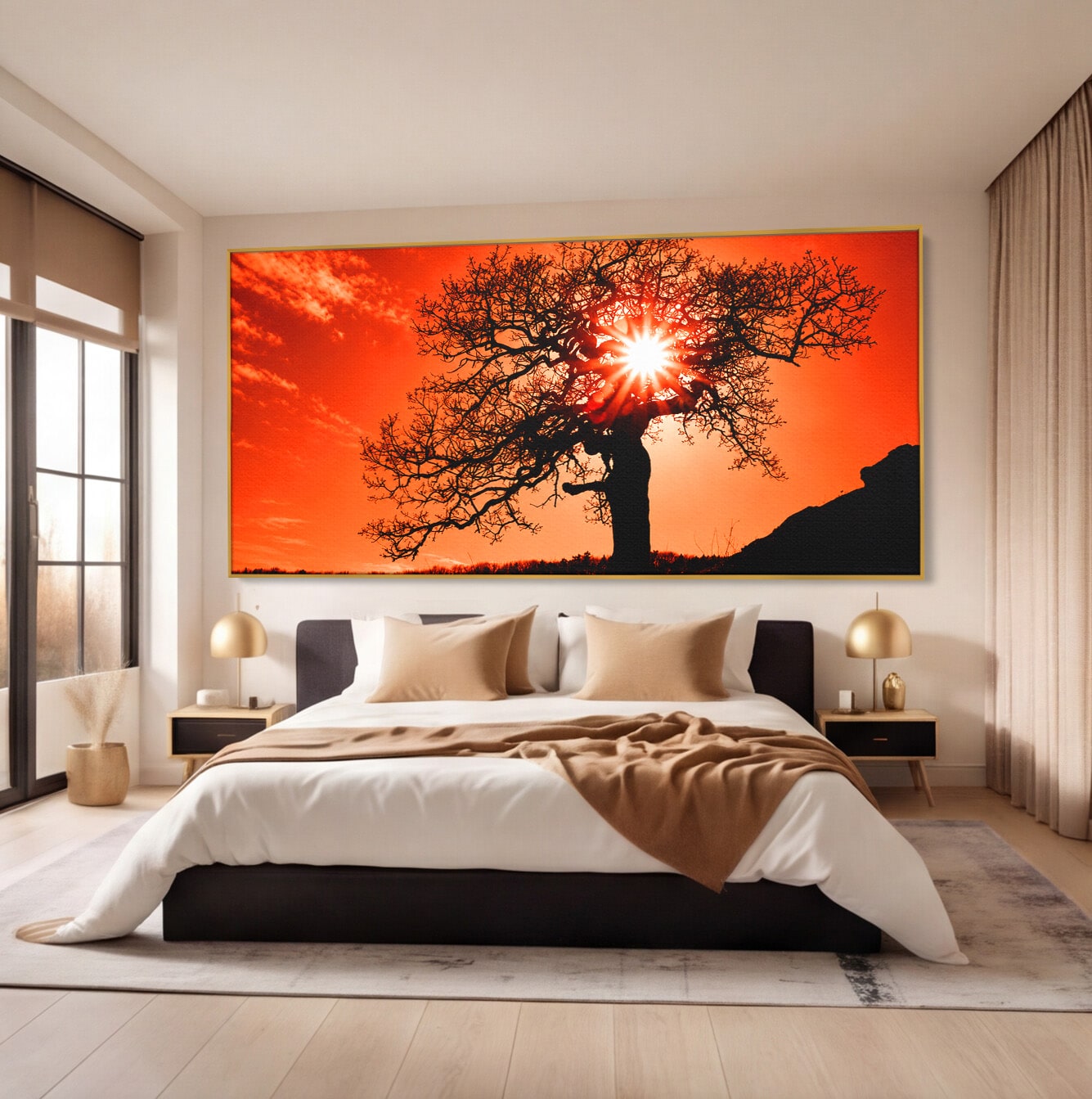 Tablou Canvas Premium LuxCanva® A1768, Silueta Arbore La Apus, Arbore, Apus, Silueta, Natura, Living, Culori Vibrante