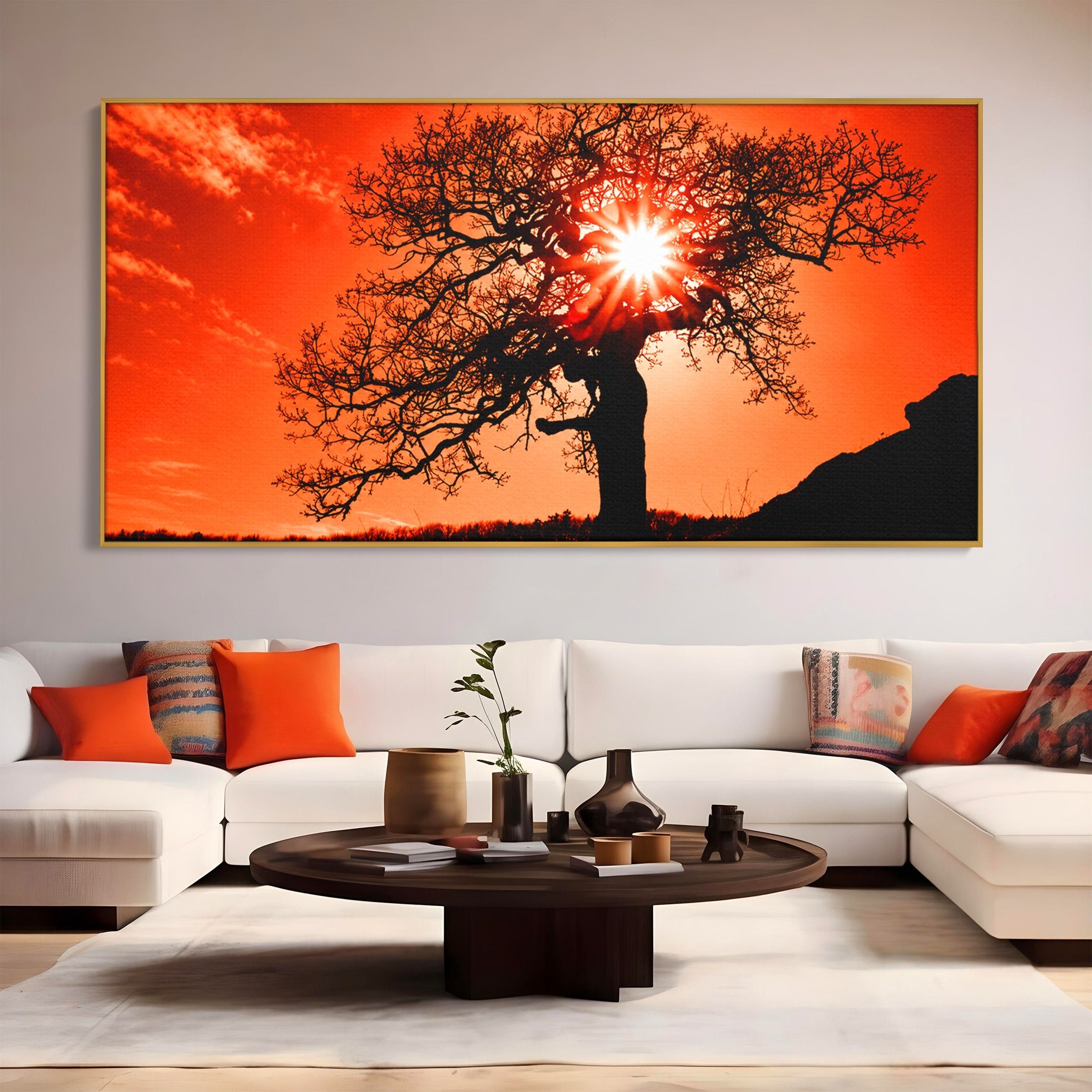 Tablou Canvas Premium LuxCanva® A1768, Silueta Arbore La Apus, Arbore, Apus, Silueta, Natura, Living, Culori Vibrante