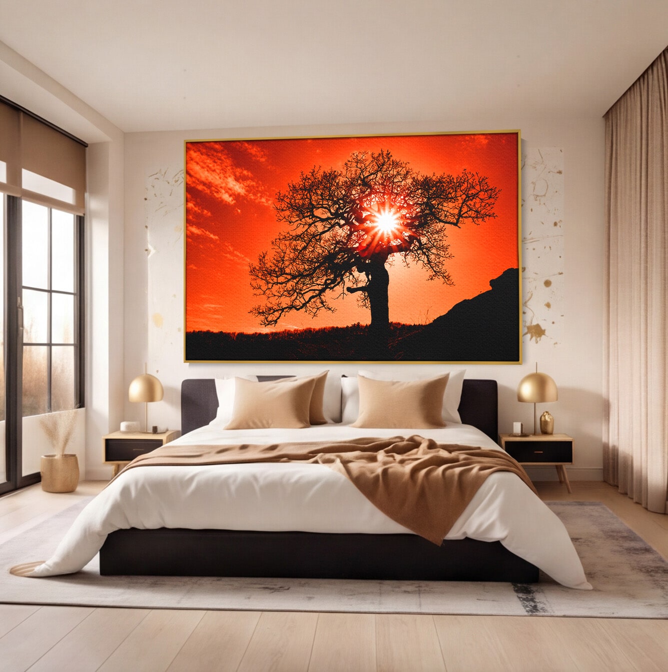 Tablou Canvas Premium LuxCanva® A1768, Silueta Arbore La Apus, Arbore, Apus, Silueta, Natura, Living, Culori Vibrante