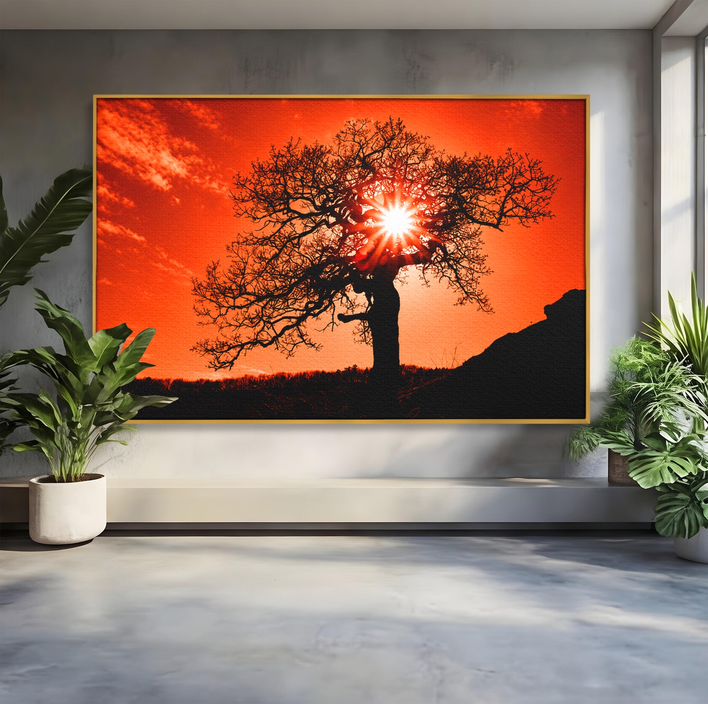 Tablou Canvas Premium LuxCanva® A1768, Silueta Arbore La Apus, Arbore, Apus, Silueta, Natura, Living, Culori Vibrante