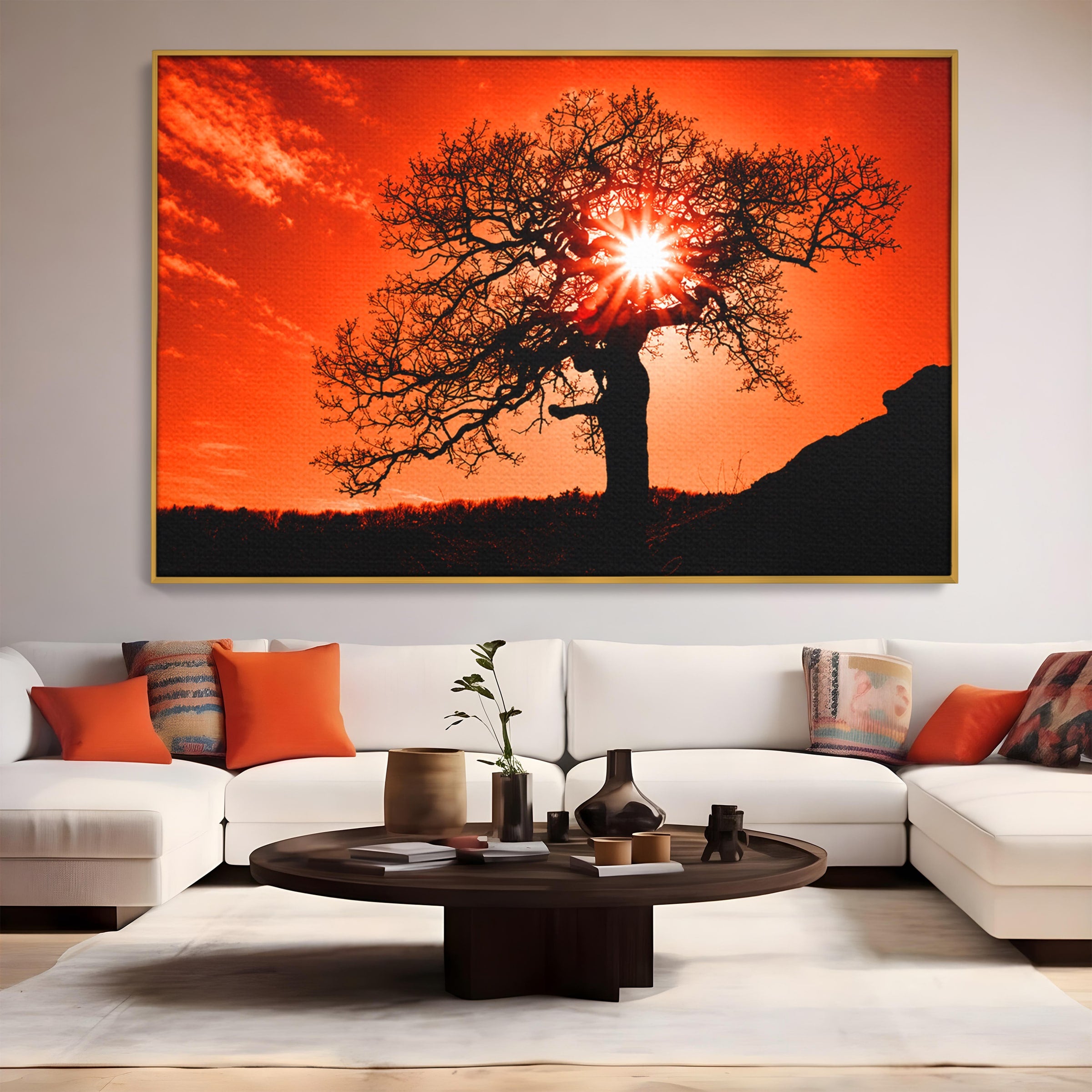 Tablou Canvas Premium LuxCanva® A1768, Silueta Arbore La Apus, Arbore, Apus, Silueta, Natura, Living, Culori Vibrante