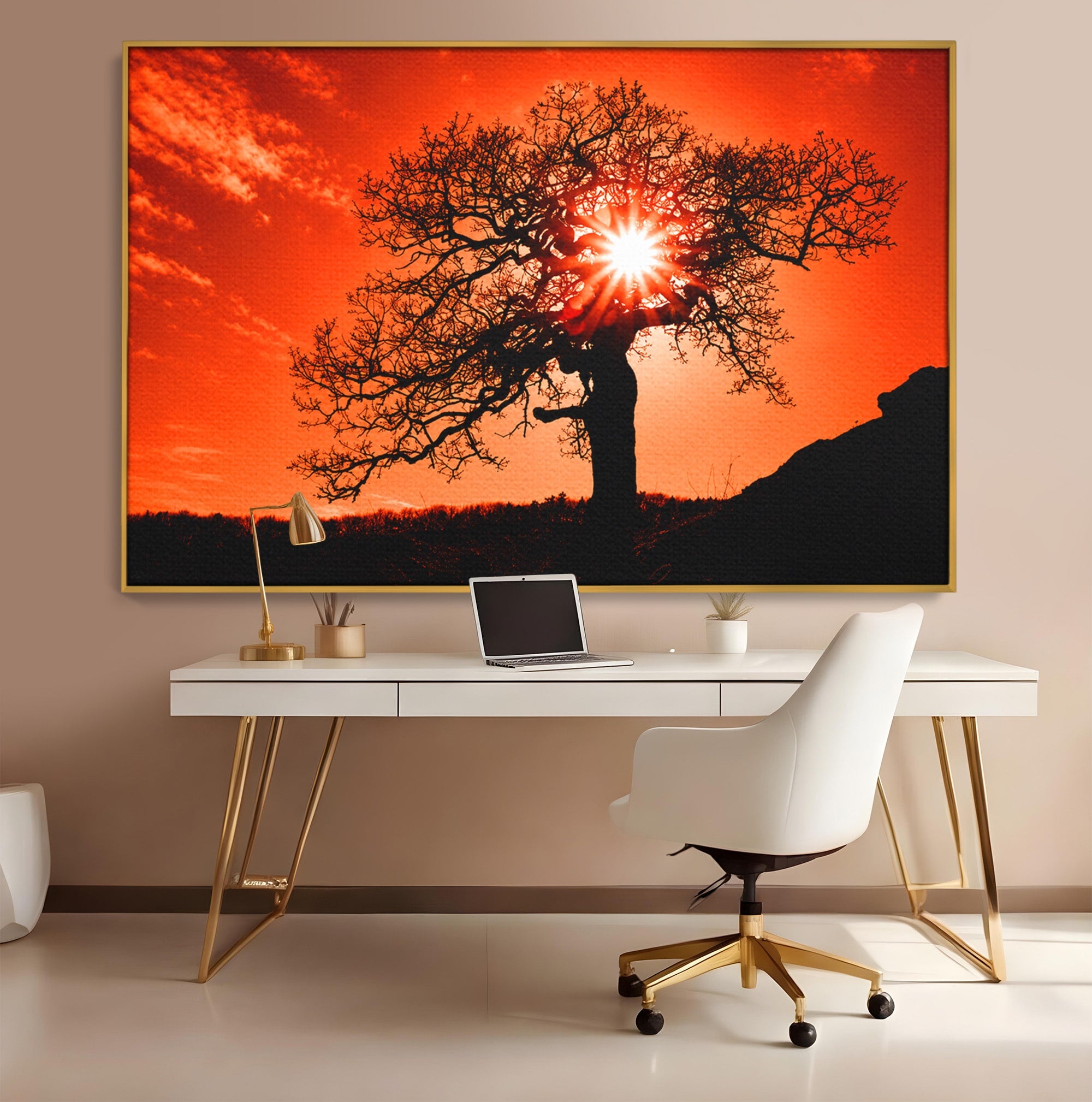 Tablou Canvas Premium LuxCanva® A1768, Silueta Arbore La Apus, Arbore, Apus, Silueta, Natura, Living, Culori Vibrante