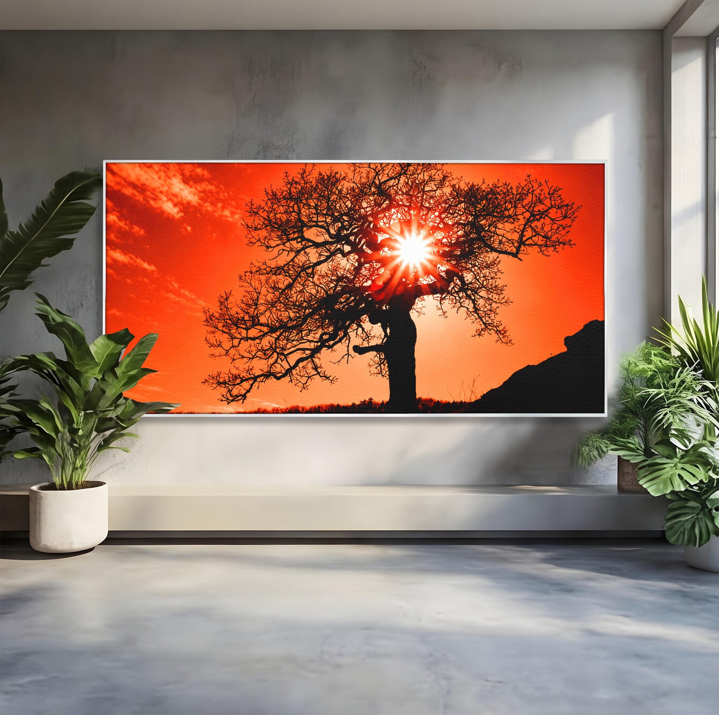 Tablou Canvas Premium LuxCanva® A1768, Silueta Arbore La Apus, Arbore, Apus, Silueta, Natura, Living, Culori Vibrante