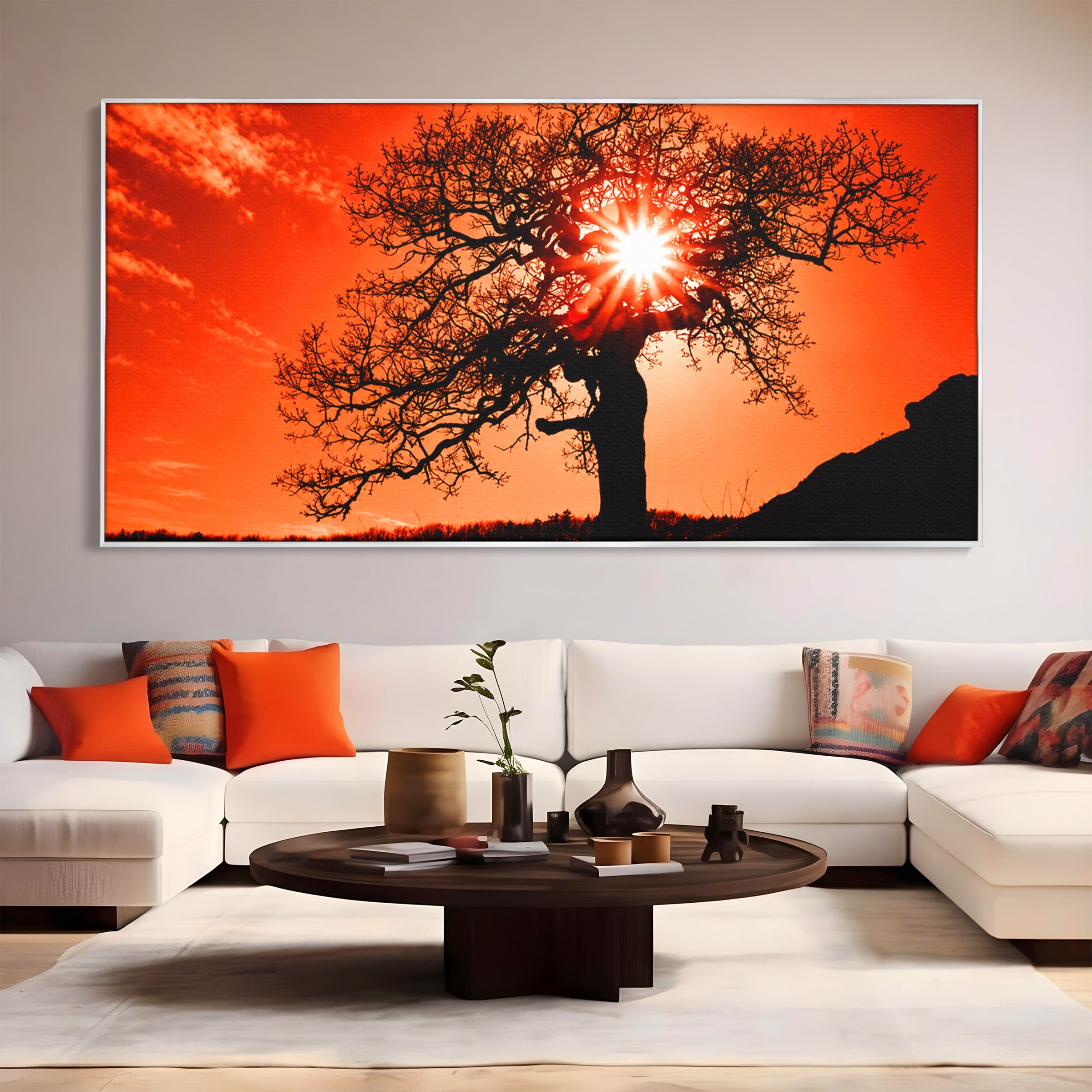 Tablou Canvas Premium LuxCanva® A1768, Silueta Arbore La Apus, Arbore, Apus, Silueta, Natura, Living, Culori Vibrante