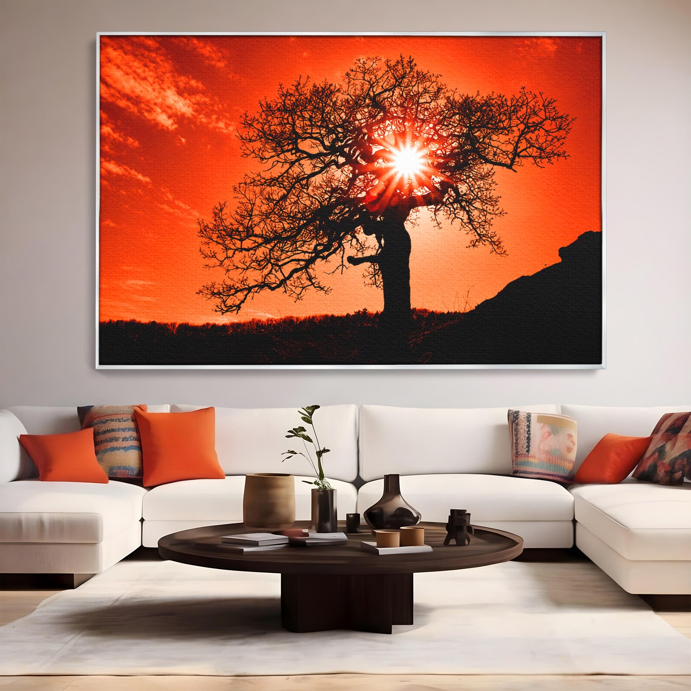 Tablou Canvas Premium LuxCanva® A1768, Silueta Arbore La Apus, Arbore, Apus, Silueta, Natura, Living, Culori Vibrante