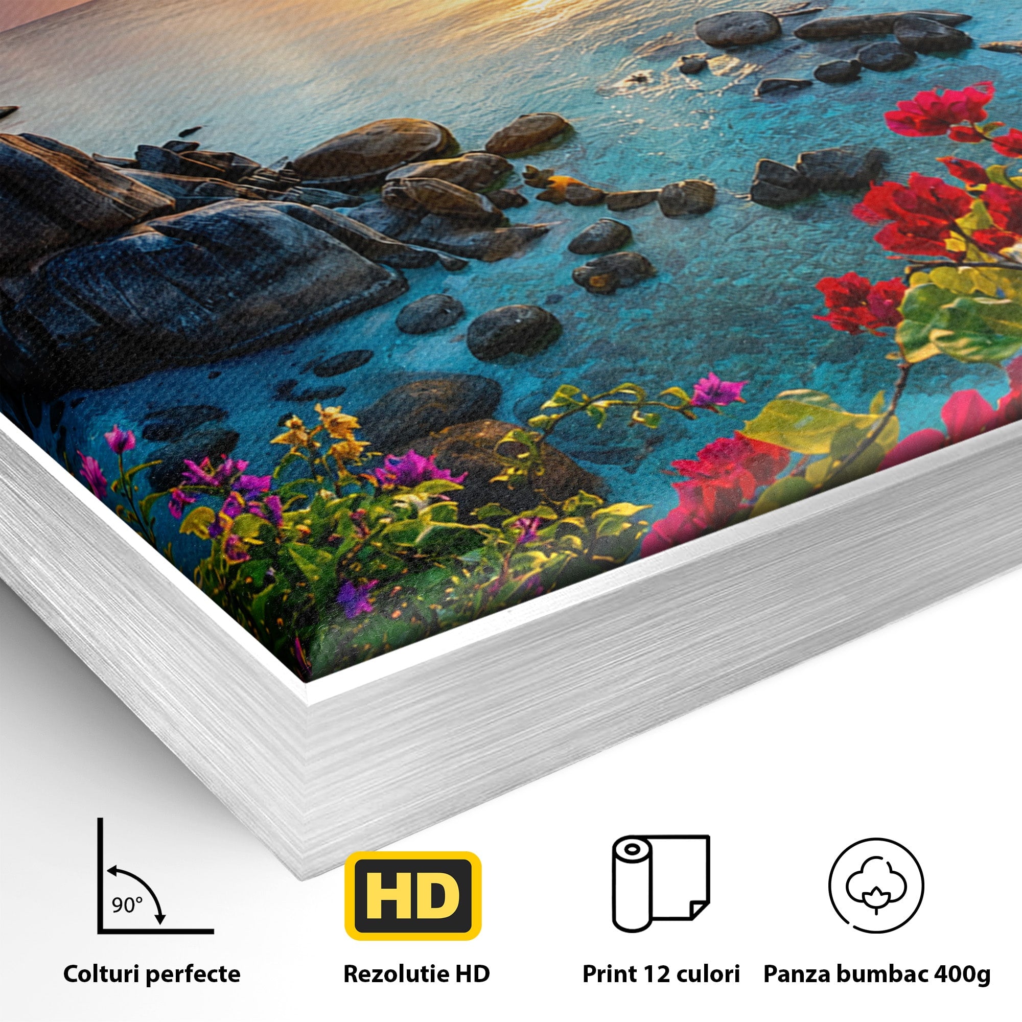 Tablou Canvas Premium LuxCanva® A1769, Apus Tropical, Apus, Plaja, Mare, Natura, Relaxare, Living, Culori Vibrante