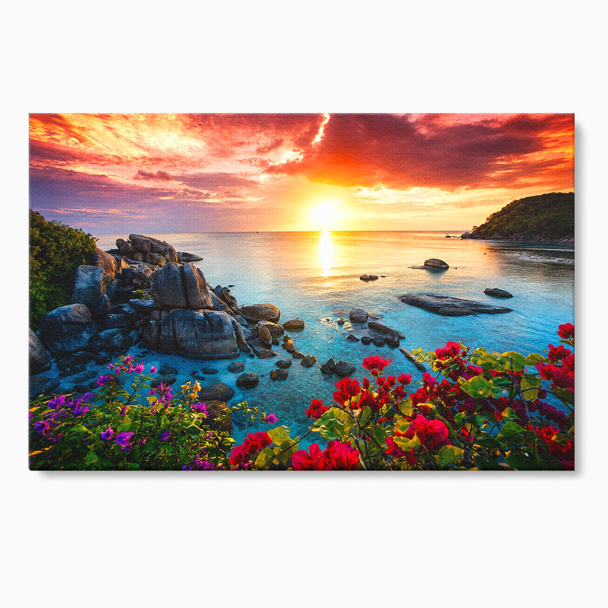 Tablou Canvas Premium LuxCanva® A1769, Apus Tropical, Apus, Plaja, Mare, Natura, Relaxare, Living, Culori Vibrante