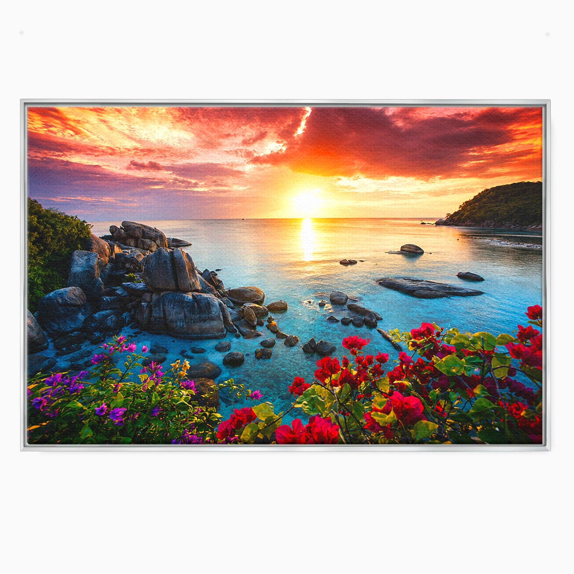 Tablou Canvas Premium LuxCanva® A1769, Apus Tropical, Apus, Plaja, Mare, Natura, Relaxare, Living, Culori Vibrante