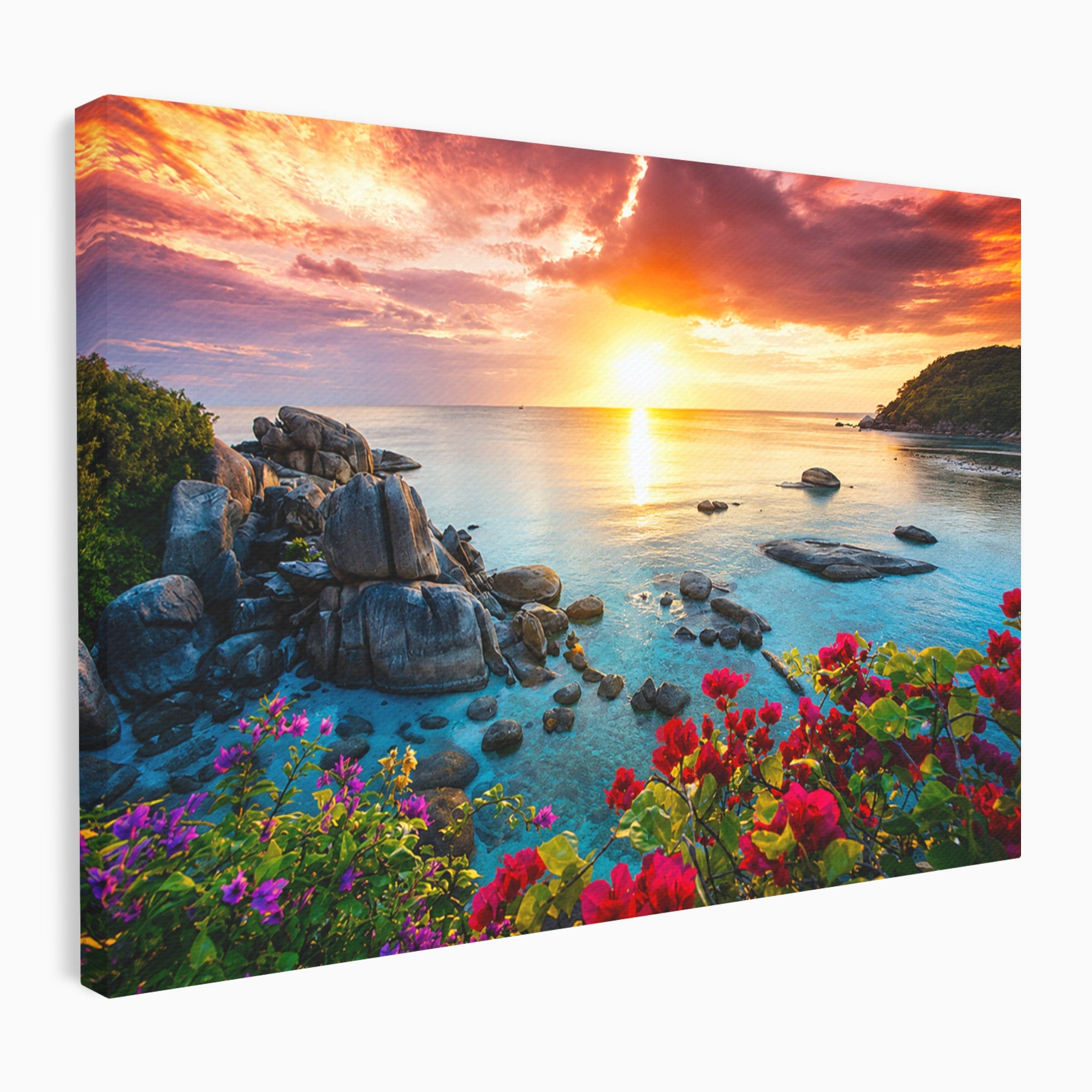 Tablou Canvas Premium LuxCanva® A1769, Apus Tropical, Apus, Plaja, Mare, Natura, Relaxare, Living, Culori Vibrante