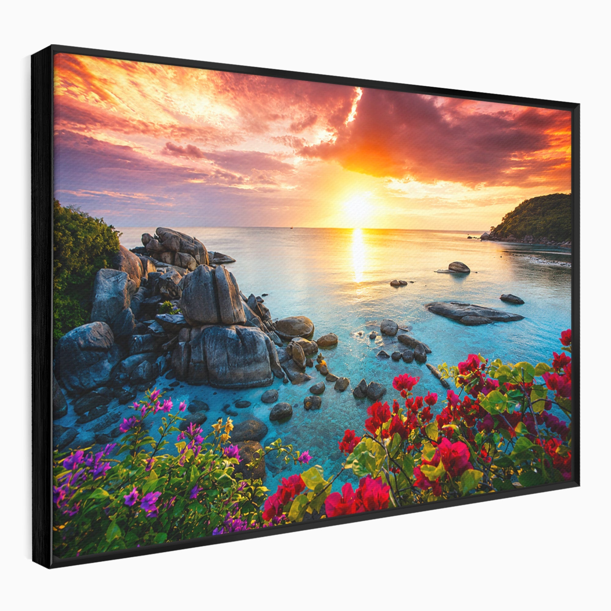 Tablou Canvas Premium LuxCanva® A1769, Apus Tropical, Apus, Plaja, Mare, Natura, Relaxare, Living, Culori Vibrante