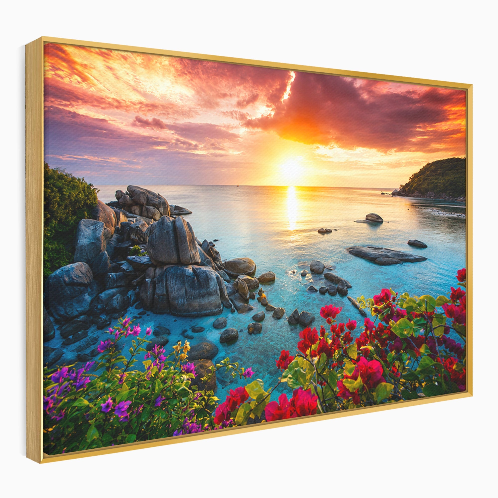 Tablou Canvas Premium LuxCanva® A1769, Apus Tropical, Apus, Plaja, Mare, Natura, Relaxare, Living, Culori Vibrante