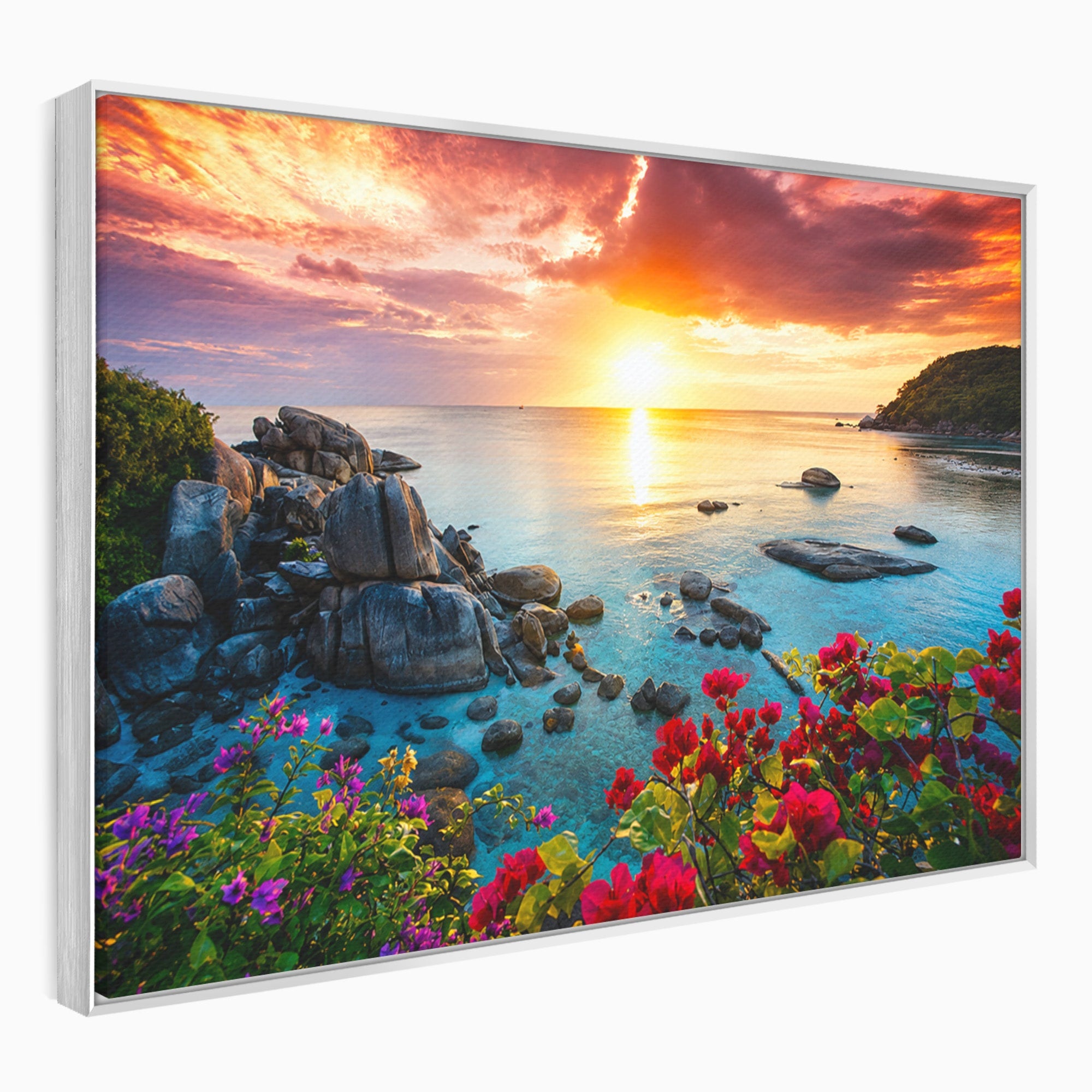 Tablou Canvas Premium LuxCanva® A1769, Apus Tropical, Apus, Plaja, Mare, Natura, Relaxare, Living, Culori Vibrante