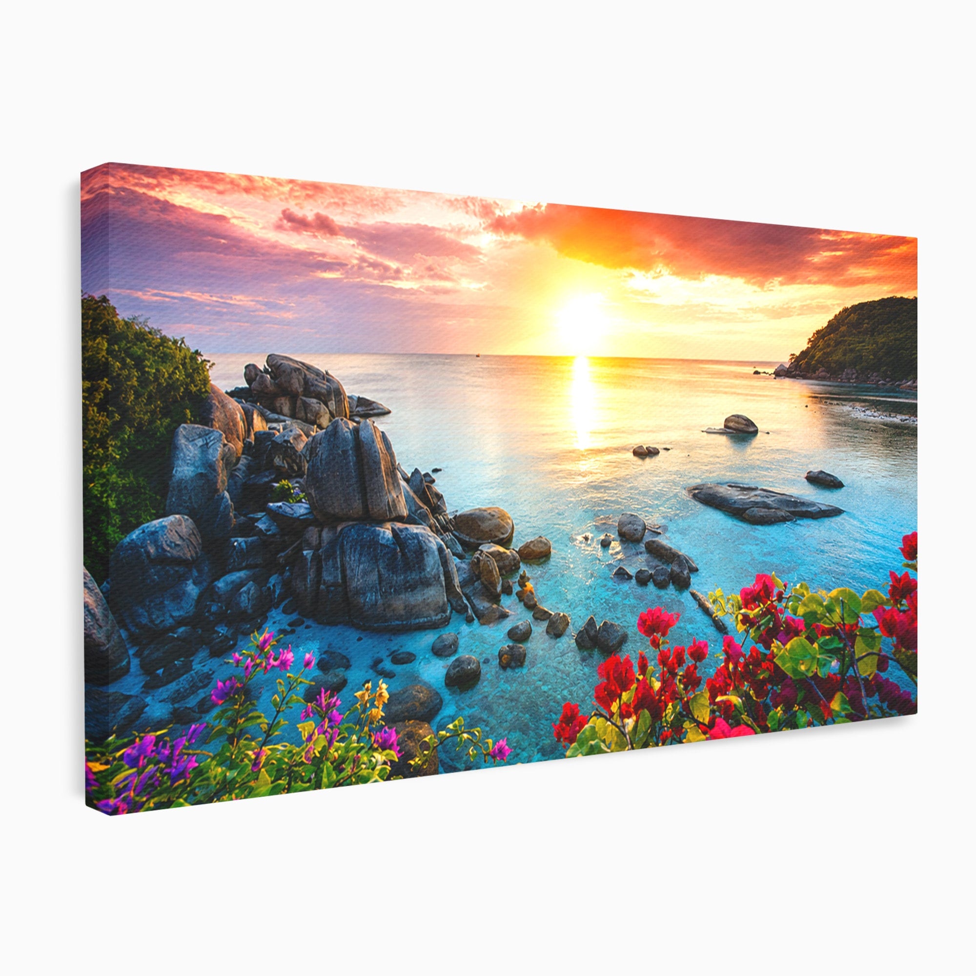 Tablou Canvas Premium LuxCanva® A1769, Apus Tropical, Apus, Plaja, Mare, Natura, Relaxare, Living, Culori Vibrante