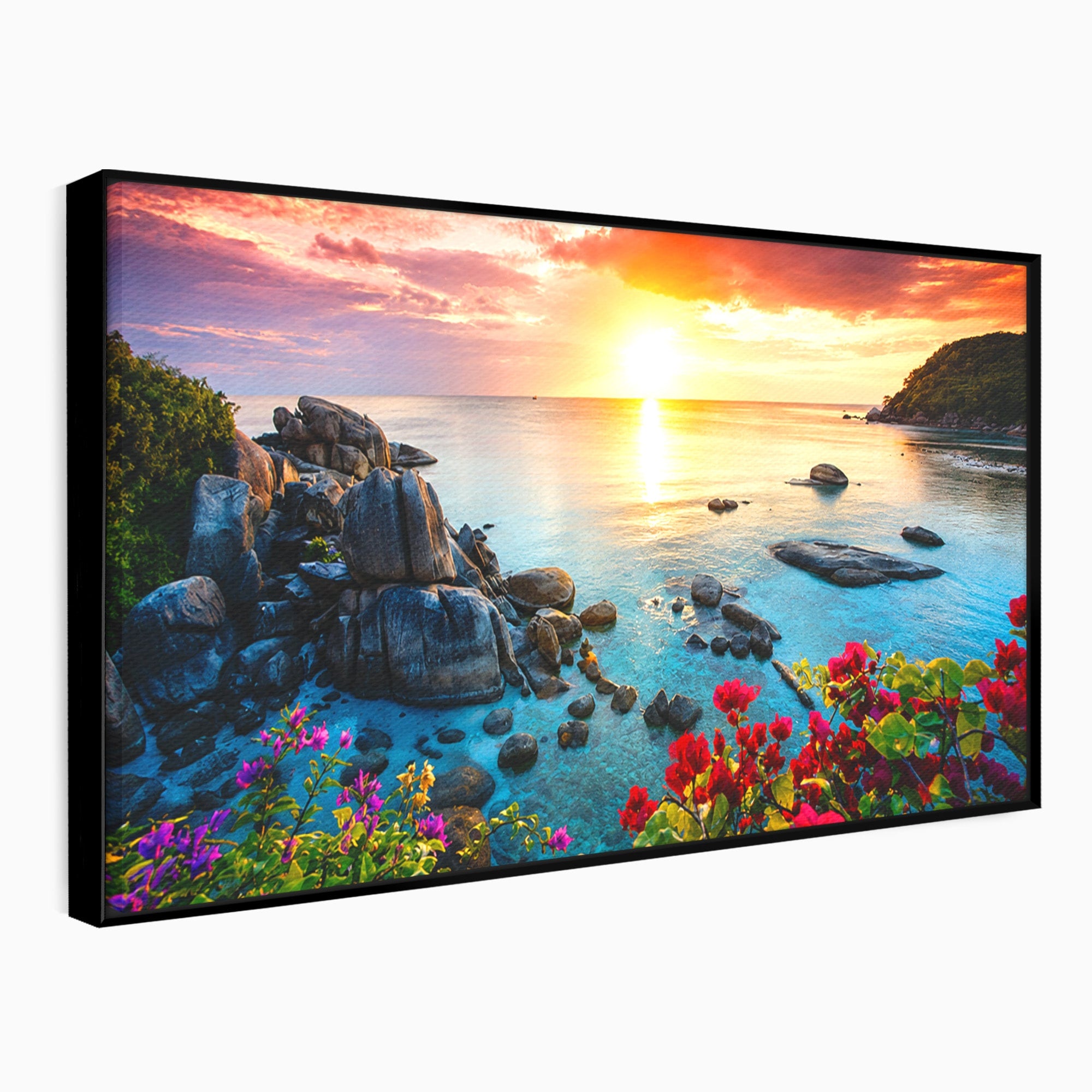 Tablou Canvas Premium LuxCanva® A1769, Apus Tropical, Apus, Plaja, Mare, Natura, Relaxare, Living, Culori Vibrante