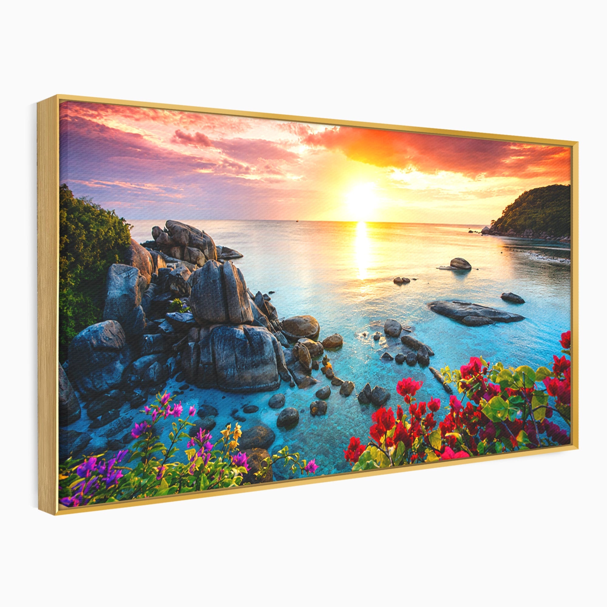 Tablou Canvas Premium LuxCanva® A1769, Apus Tropical, Apus, Plaja, Mare, Natura, Relaxare, Living, Culori Vibrante