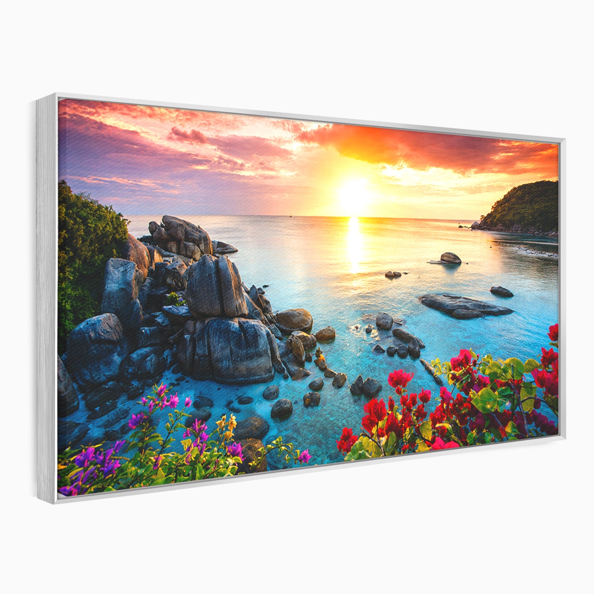Tablou Canvas Premium LuxCanva® A1769, Apus Tropical, Apus, Plaja, Mare, Natura, Relaxare, Living, Culori Vibrante