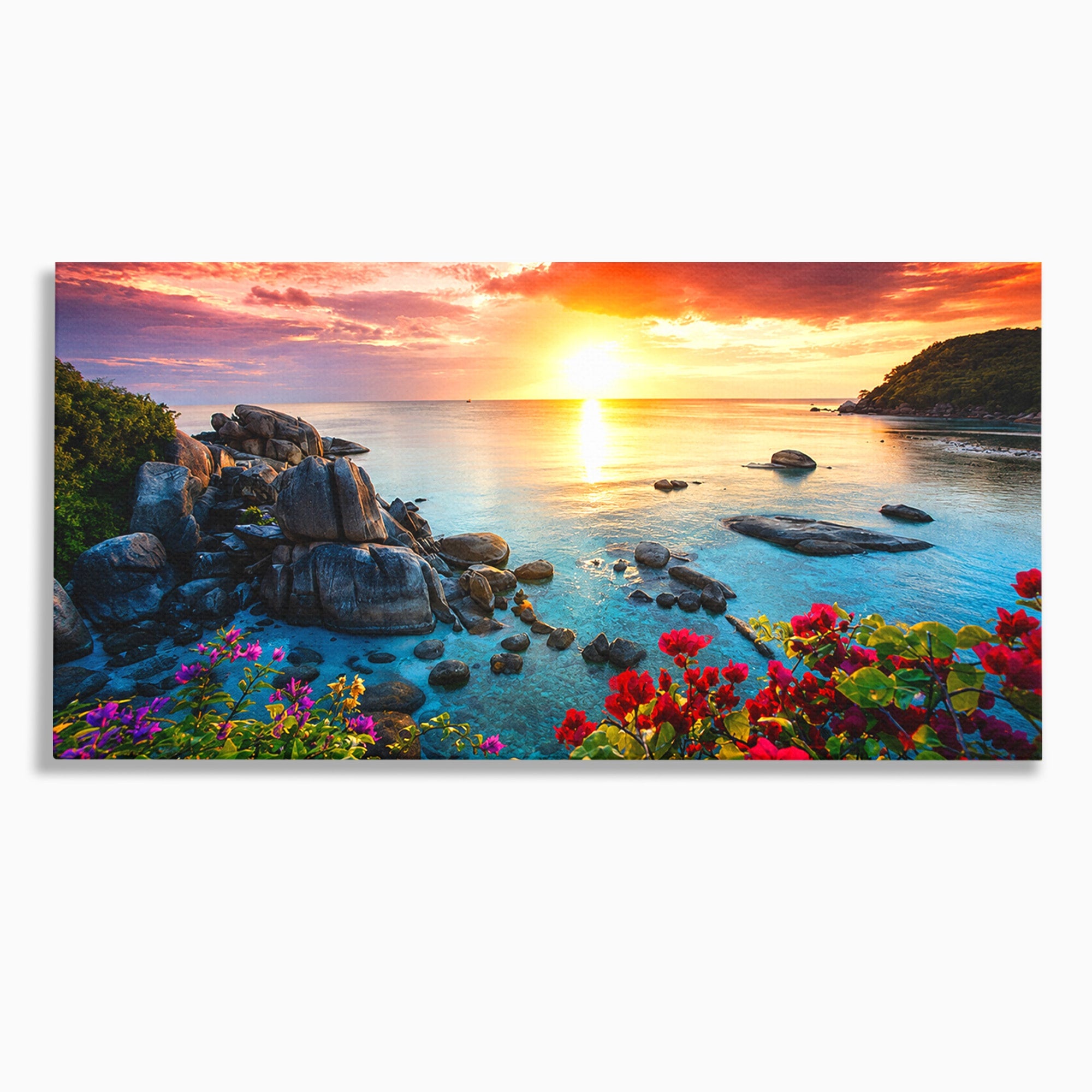 Tablou Canvas Premium LuxCanva® A1769, Apus Tropical, Apus, Plaja, Mare, Natura, Relaxare, Living, Culori Vibrante