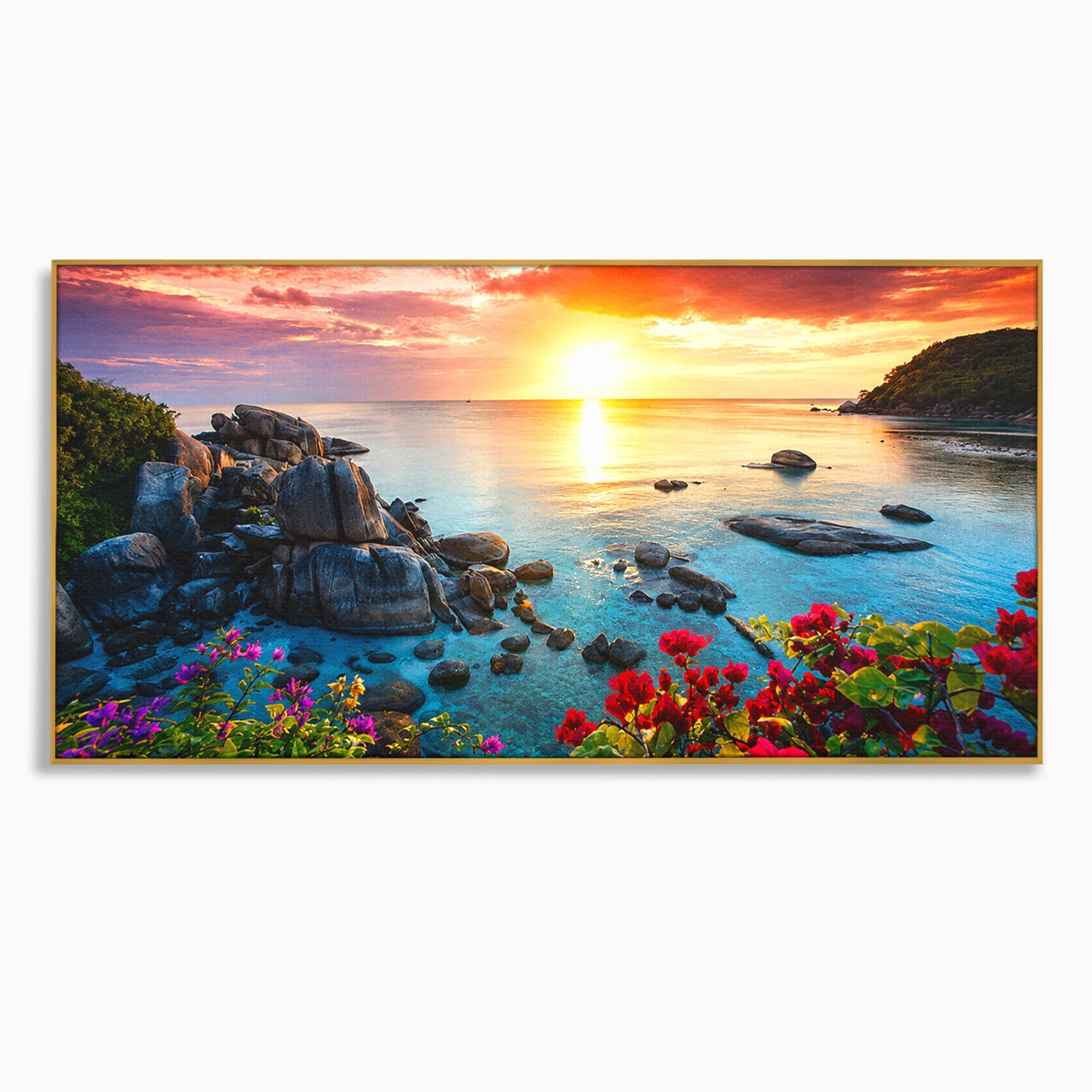 Tablou Canvas Premium LuxCanva® A1769, Apus Tropical, Apus, Plaja, Mare, Natura, Relaxare, Living, Culori Vibrante