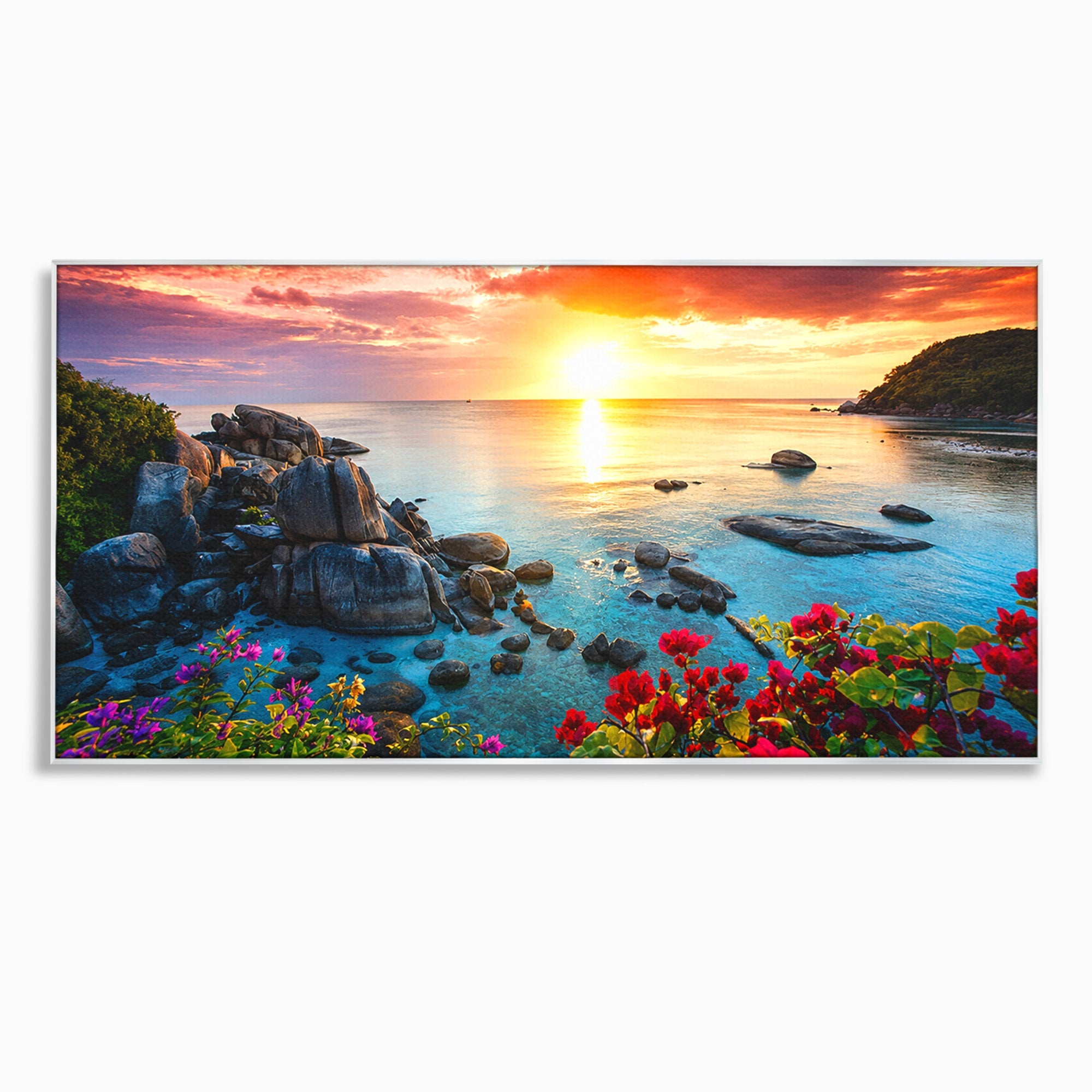Tablou Canvas Premium LuxCanva® A1769, Apus Tropical, Apus, Plaja, Mare, Natura, Relaxare, Living, Culori Vibrante