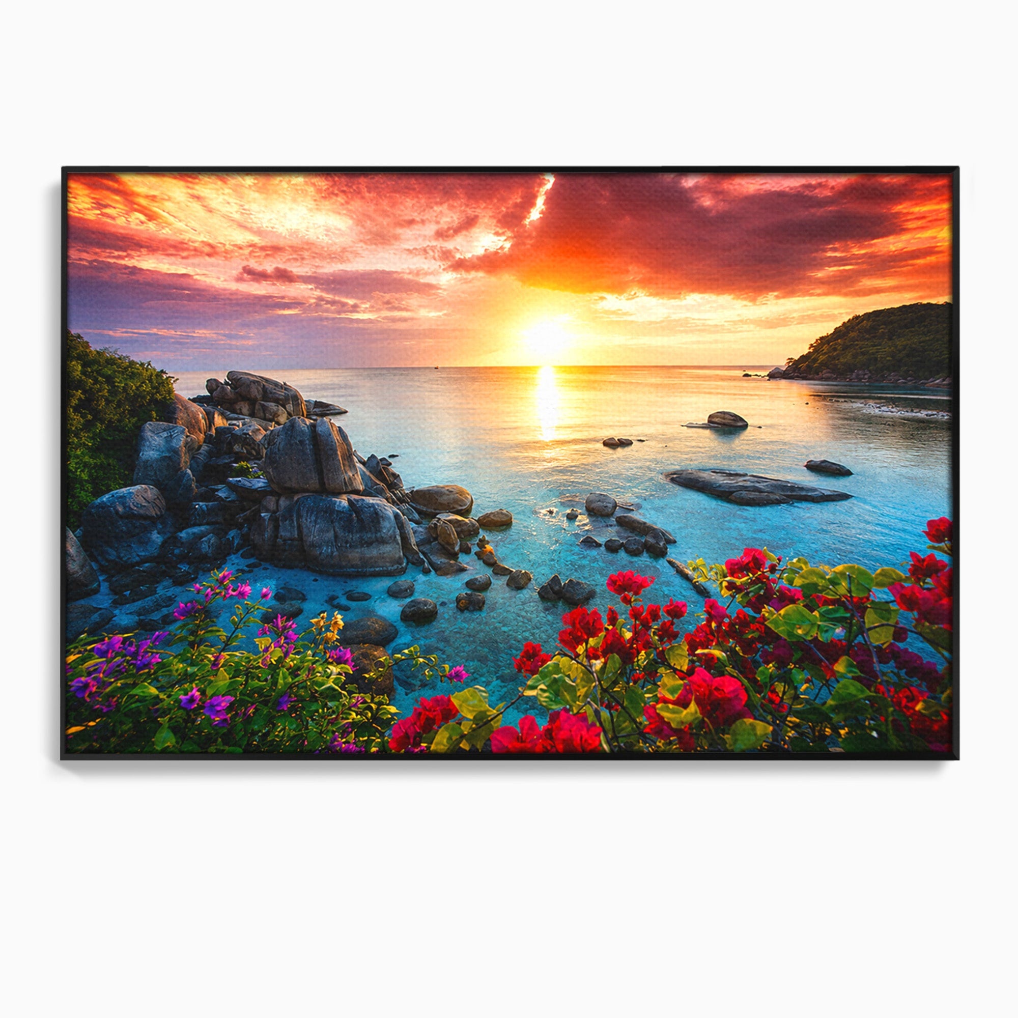 Tablou Canvas Premium LuxCanva® A1769, Apus Tropical, Apus, Plaja, Mare, Natura, Relaxare, Living, Culori Vibrante