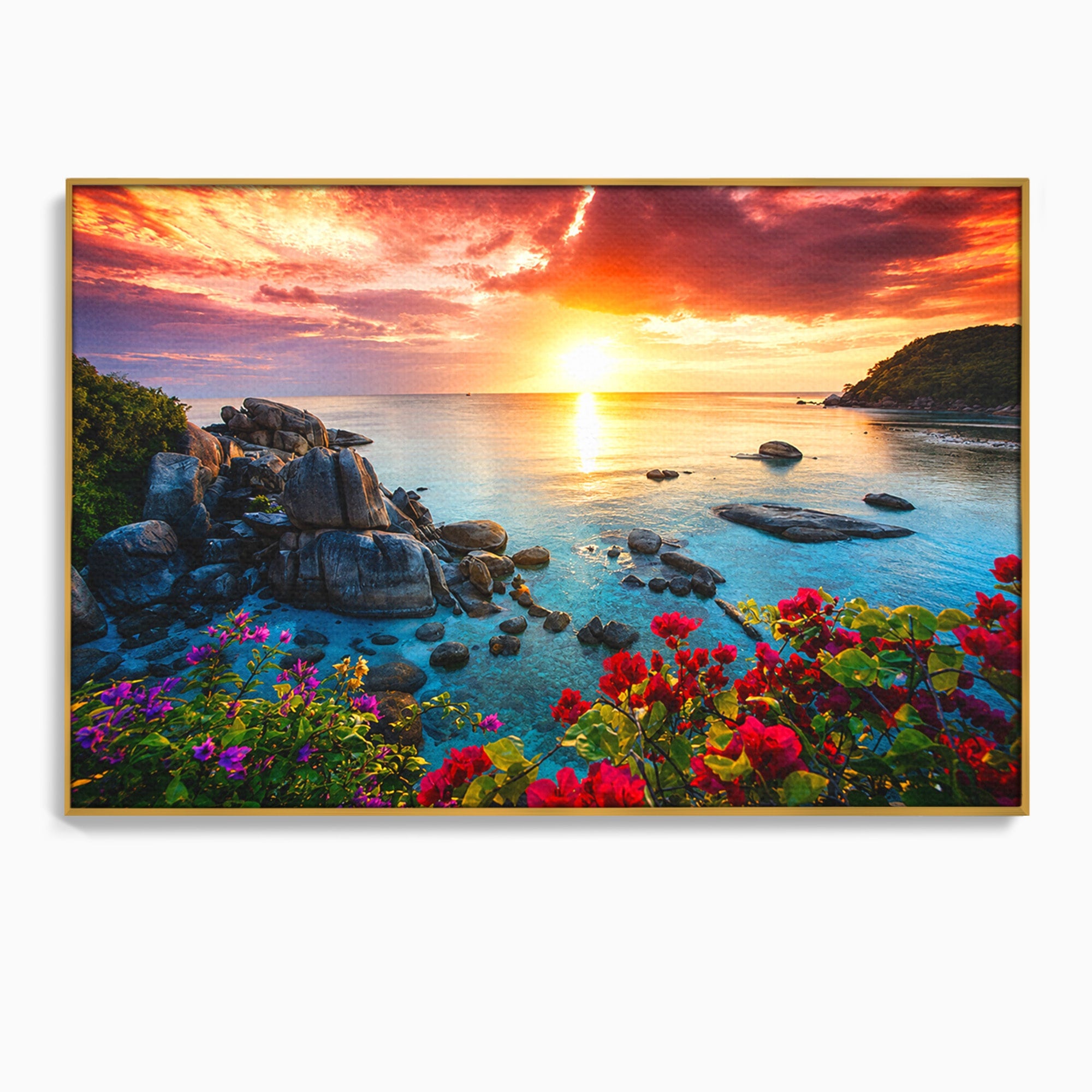 Tablou Canvas Premium LuxCanva® A1769, Apus Tropical, Apus, Plaja, Mare, Natura, Relaxare, Living, Culori Vibrante