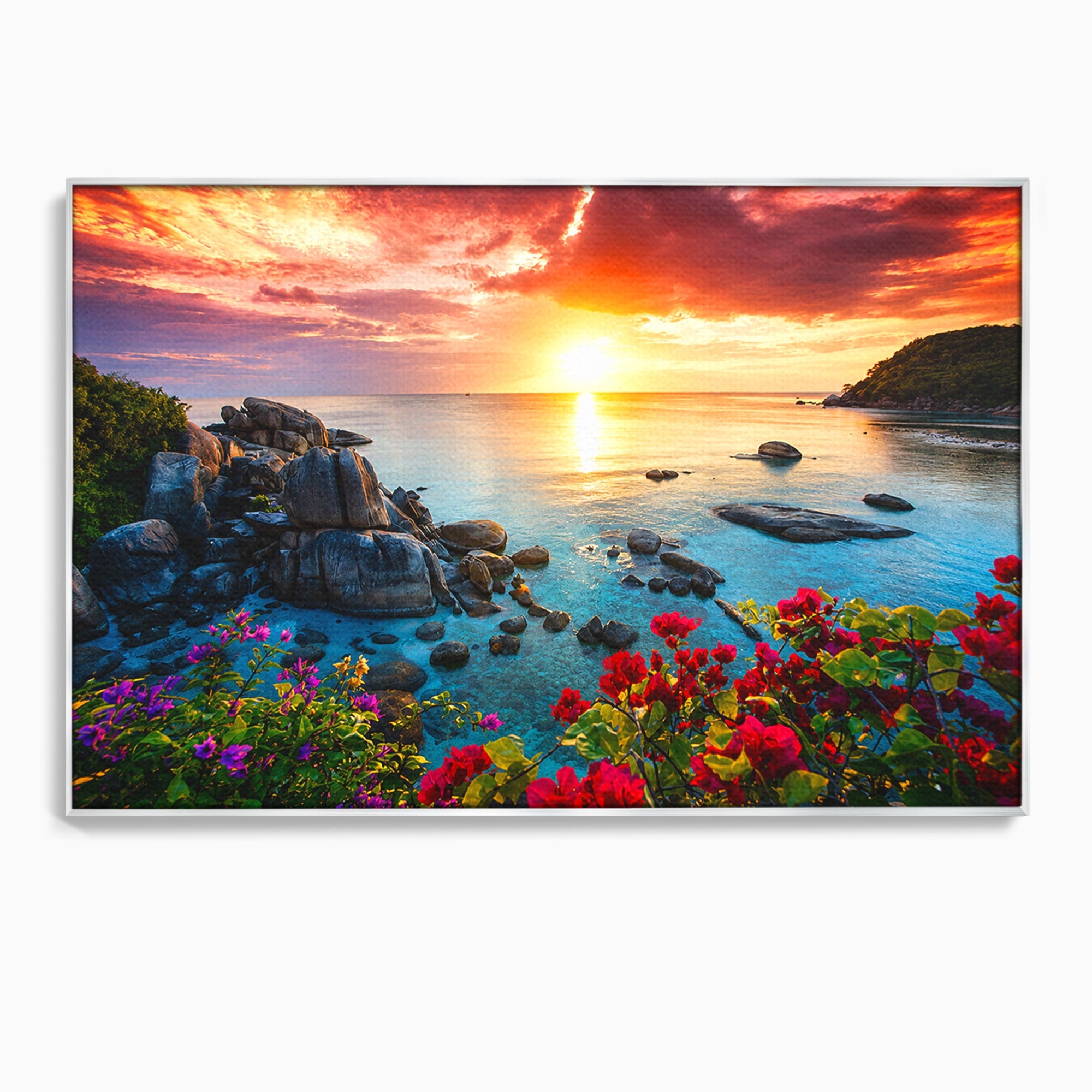 Tablou Canvas Premium LuxCanva® A1769, Apus Tropical, Apus, Plaja, Mare, Natura, Relaxare, Living, Culori Vibrante