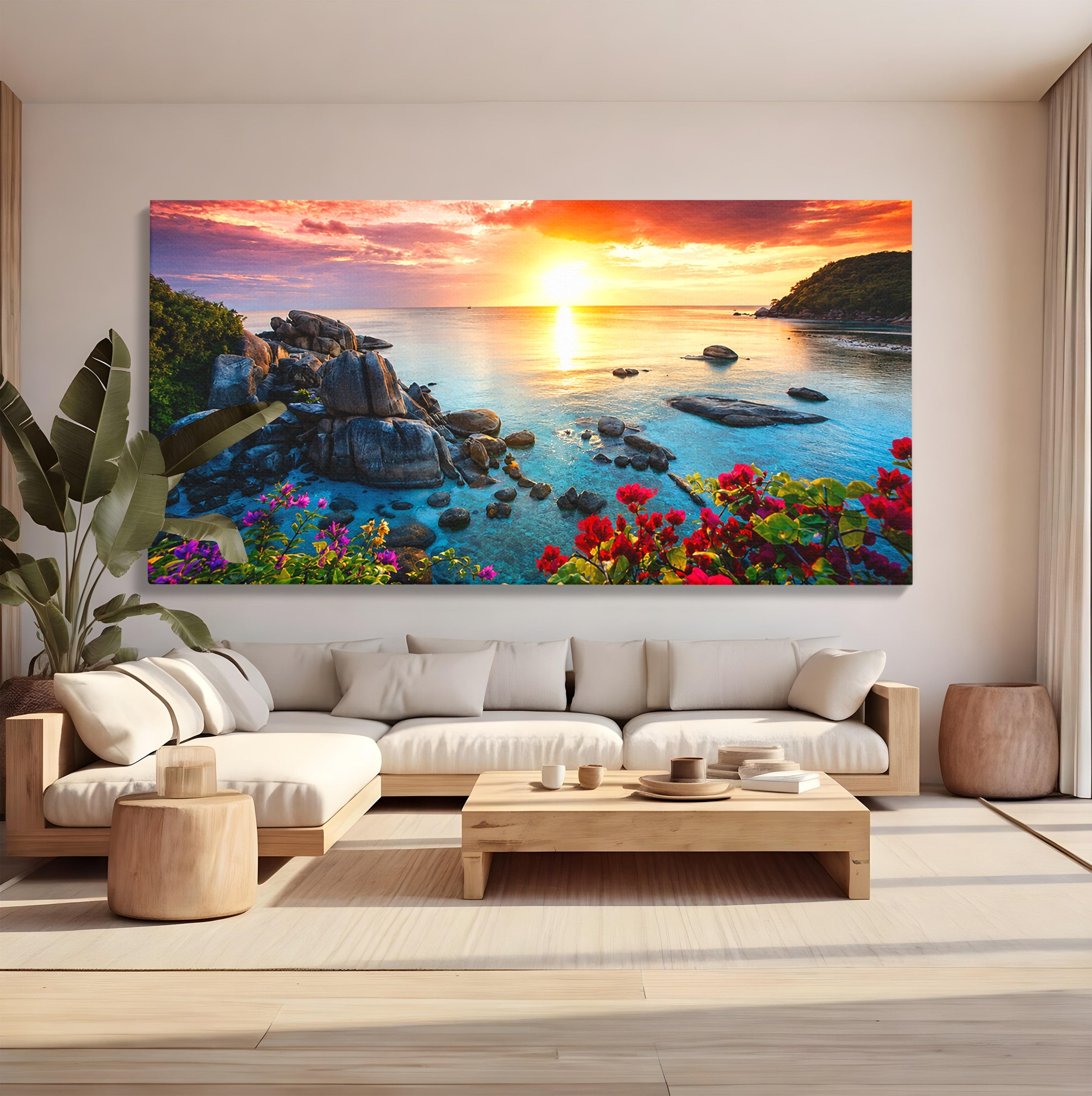 Tablou Canvas Premium LuxCanva® A1769, Apus Tropical, Apus, Plaja, Mare, Natura, Relaxare, Living, Culori Vibrante