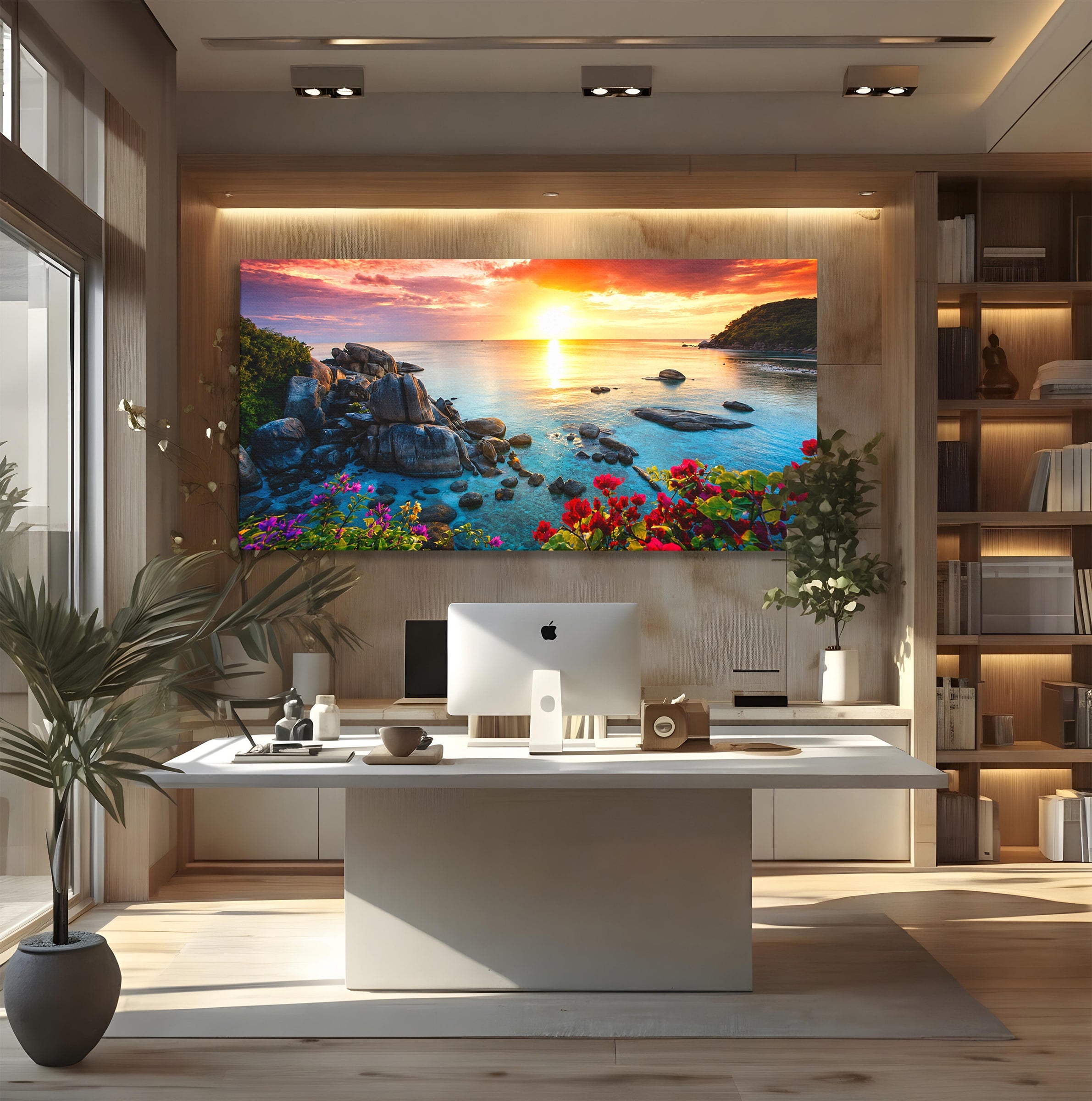 Tablou Canvas Premium LuxCanva® A1769, Apus Tropical, Apus, Plaja, Mare, Natura, Relaxare, Living, Culori Vibrante