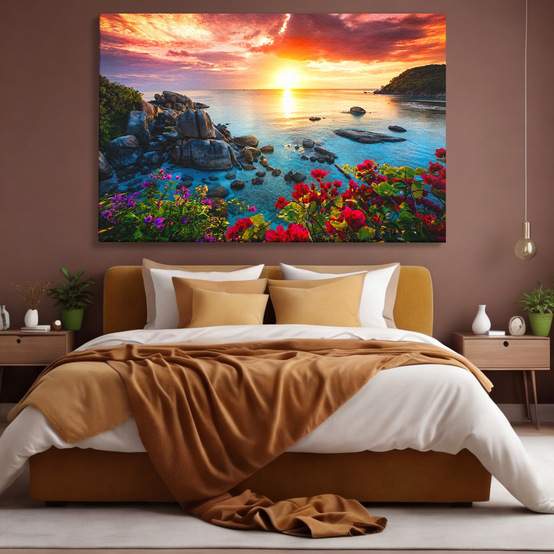 Tablou Canvas Premium LuxCanva® A1769, Apus Tropical, Apus, Plaja, Mare, Natura, Relaxare, Living, Culori Vibrante