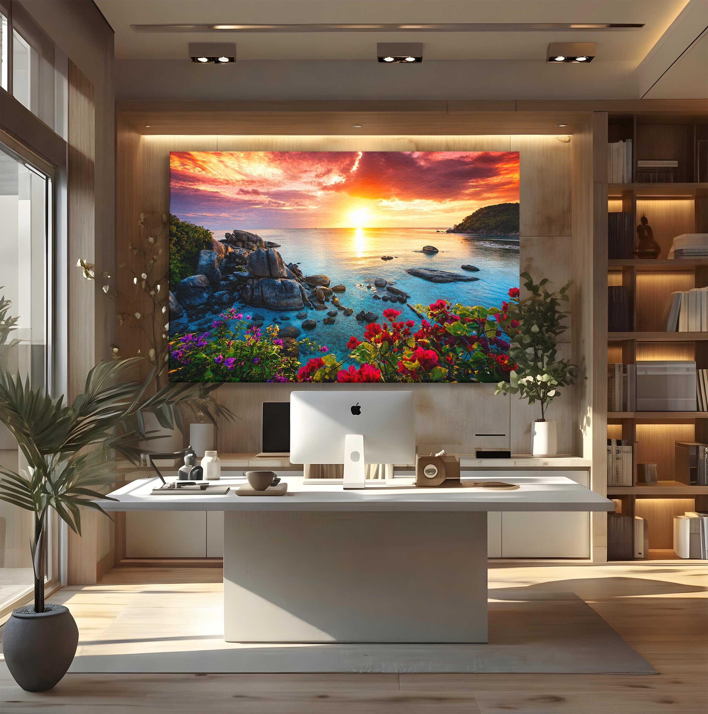 Tablou Canvas Premium LuxCanva® A1769, Apus Tropical, Apus, Plaja, Mare, Natura, Relaxare, Living, Culori Vibrante