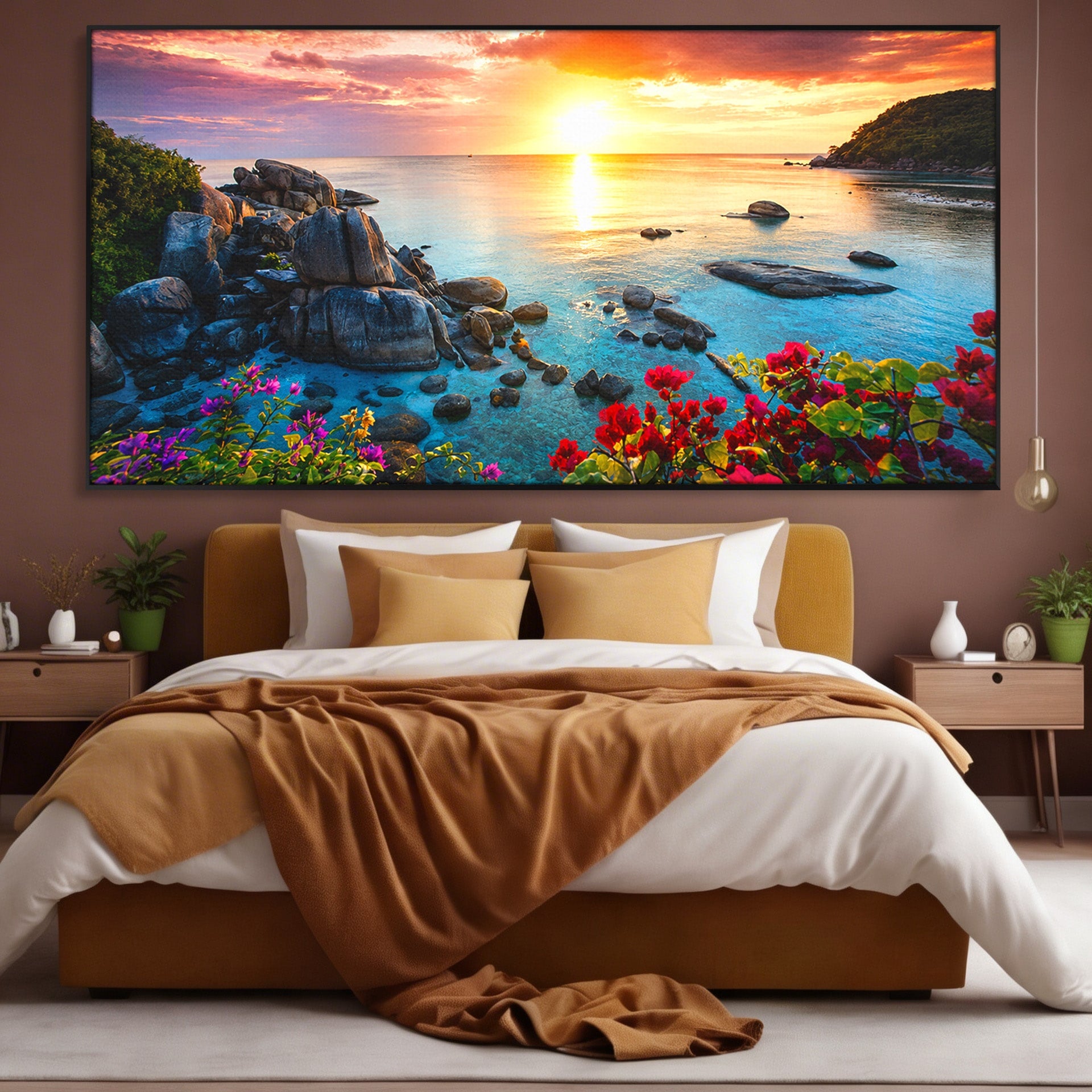 Tablou Canvas Premium LuxCanva® A1769, Apus Tropical, Apus, Plaja, Mare, Natura, Relaxare, Living, Culori Vibrante