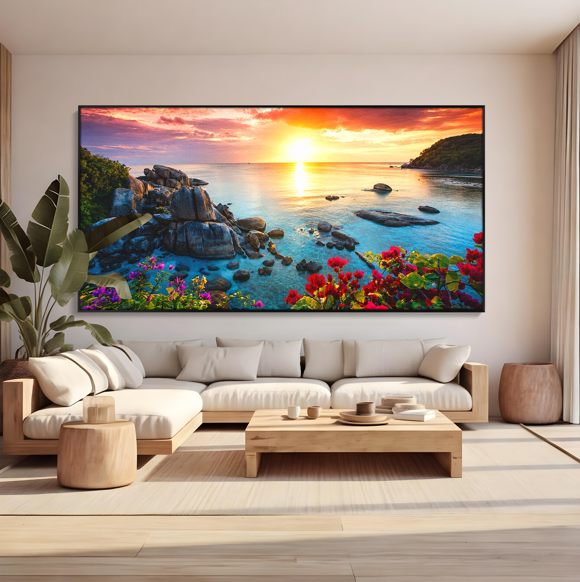 Tablou Canvas Premium LuxCanva® A1769, Apus Tropical, Apus, Plaja, Mare, Natura, Relaxare, Living, Culori Vibrante