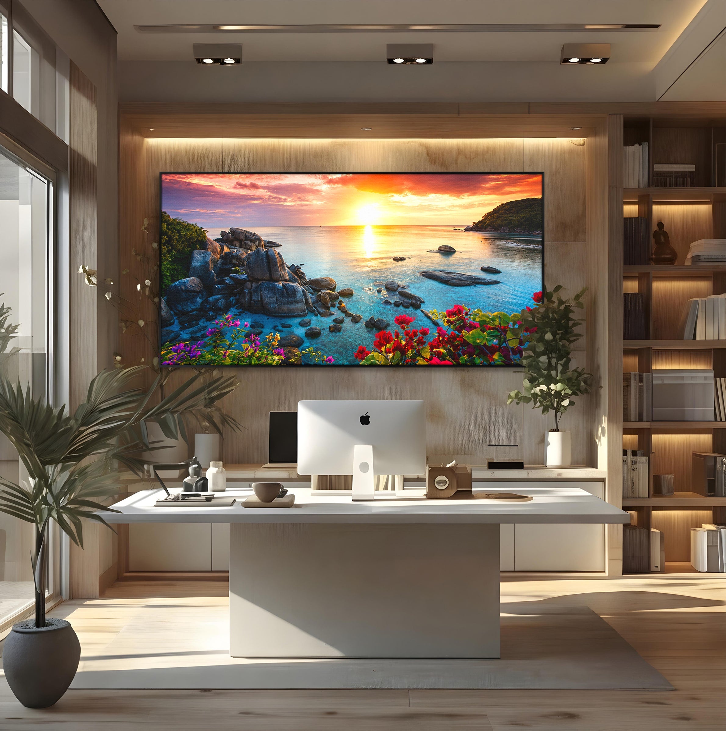 Tablou Canvas Premium LuxCanva® A1769, Apus Tropical, Apus, Plaja, Mare, Natura, Relaxare, Living, Culori Vibrante