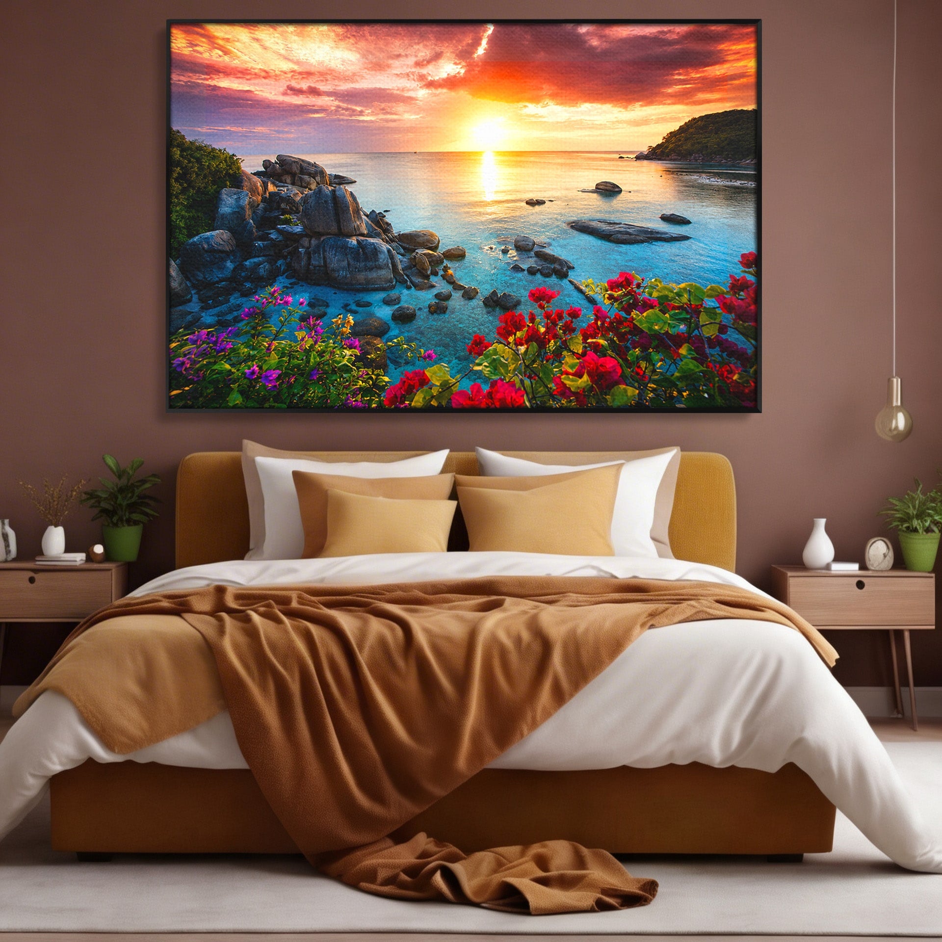 Tablou Canvas Premium LuxCanva® A1769, Apus Tropical, Apus, Plaja, Mare, Natura, Relaxare, Living, Culori Vibrante