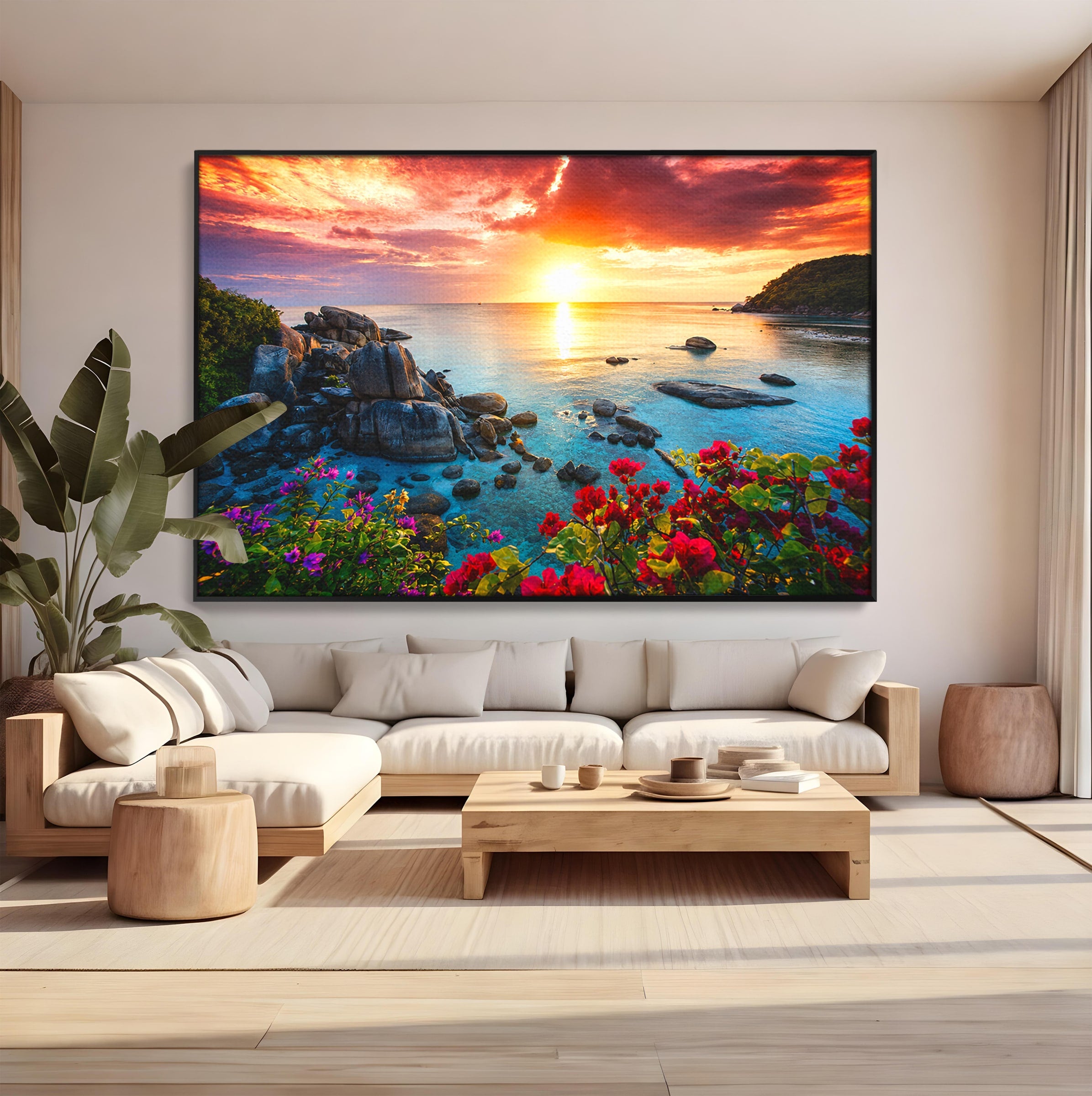 Tablou Canvas Premium LuxCanva® A1769, Apus Tropical, Apus, Plaja, Mare, Natura, Relaxare, Living, Culori Vibrante