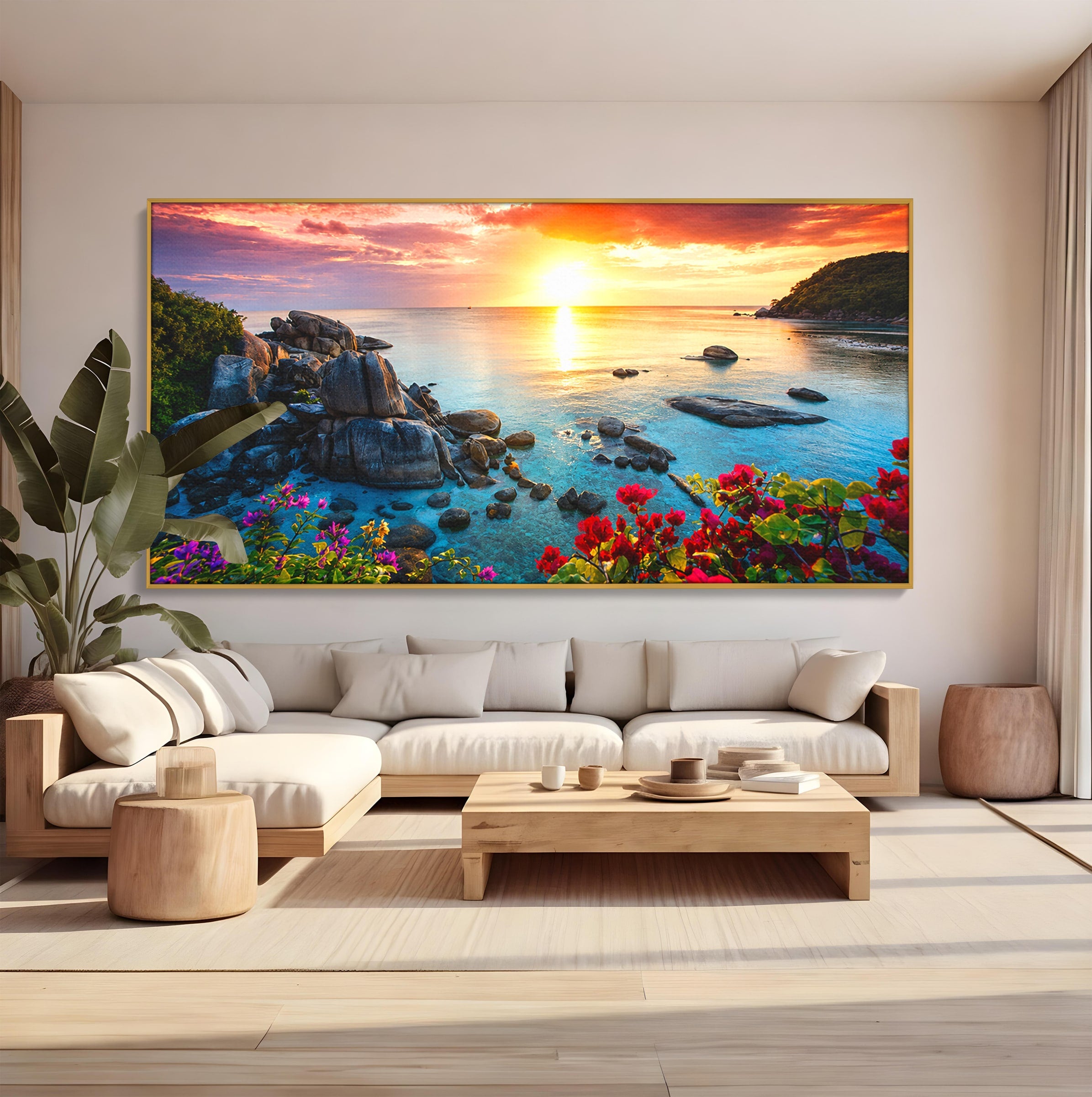 Tablou Canvas Premium LuxCanva® A1769, Apus Tropical, Apus, Plaja, Mare, Natura, Relaxare, Living, Culori Vibrante